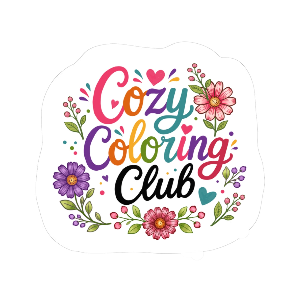 Cozy Coloring Club Floral Sticker — Cute Kiss-Cut Laptop Decal