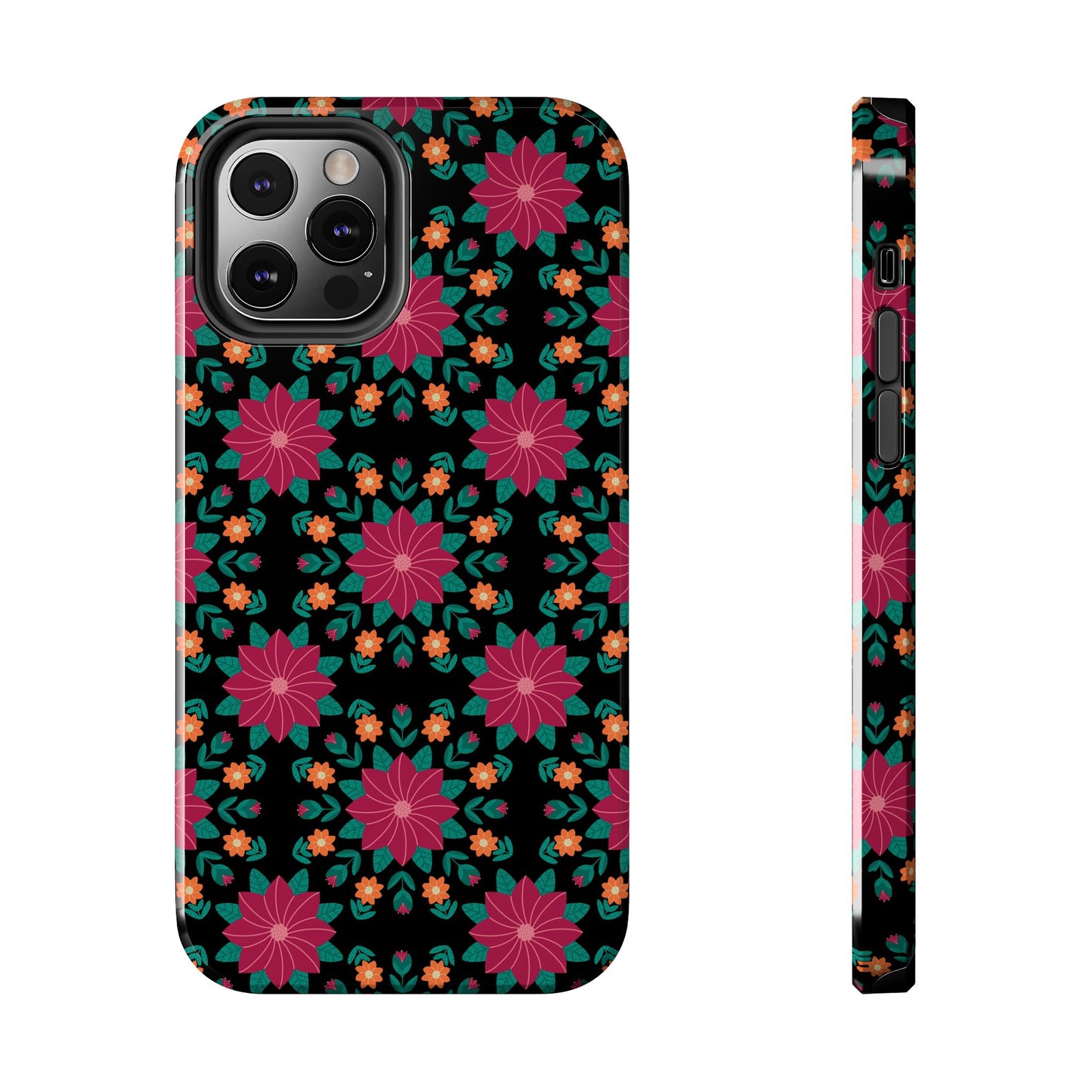 Poinsettias (pink and teal) Tough Phone Cases