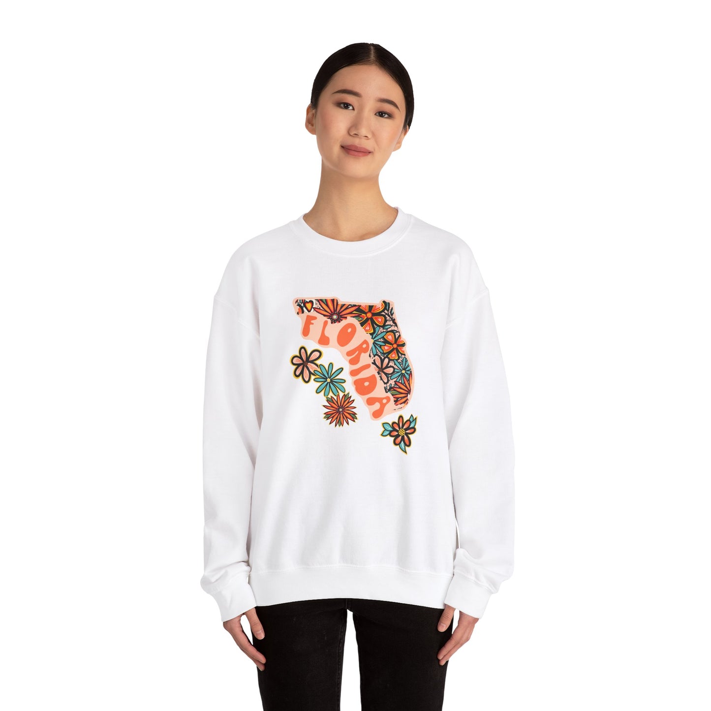 Retro 70s Flowers Florida State Design — Heavy Blend™ Crewneck Sweatshirt