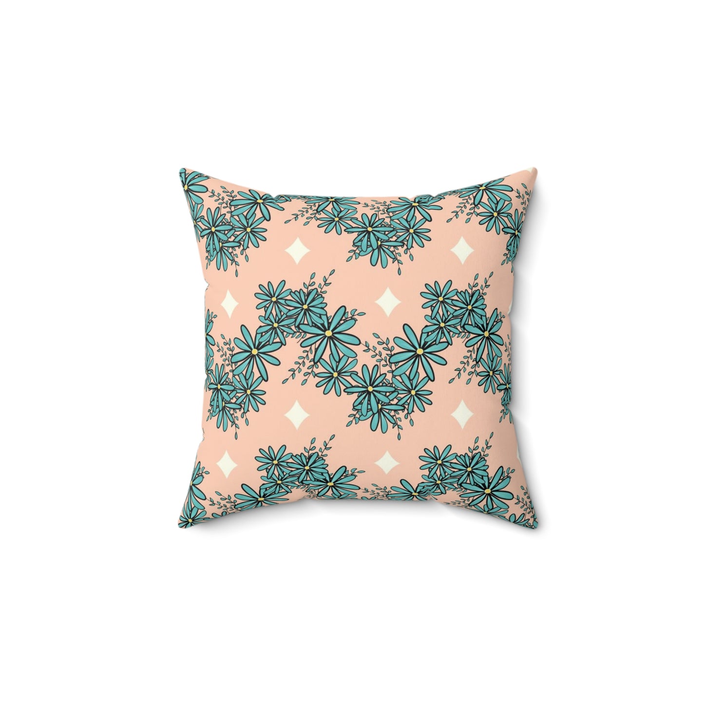 Blue Daisies Zig Zag Stripes Spun Polyester Square Pillow