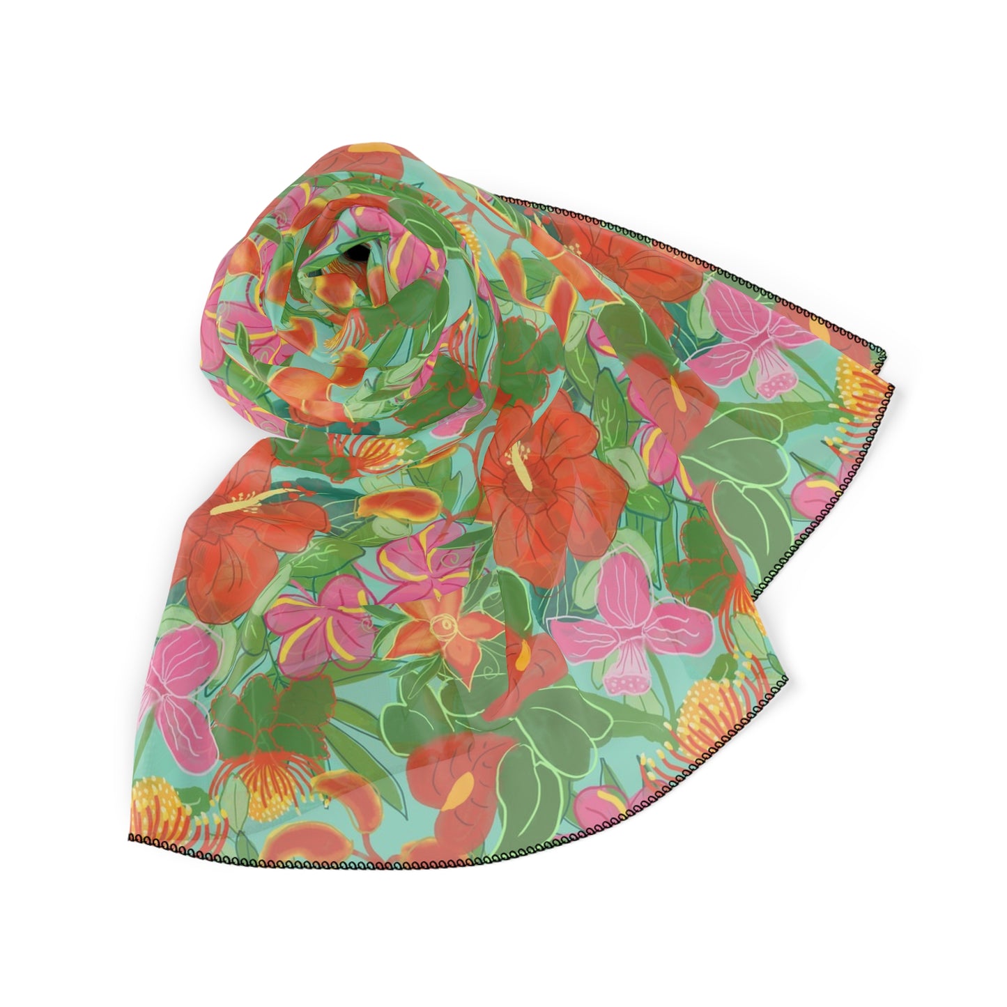 Tropical Flowers Square Poly Scarf