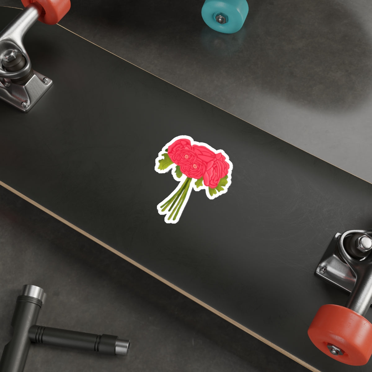 Red Ranunculus Bouquet Die Cut Sticker