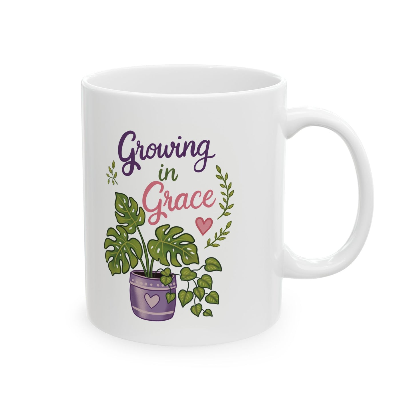 Plant Lover Ceramic Mug — 'Growing in Grace' Floral Houseplant Coffee Cup (11oz, 15oz)
