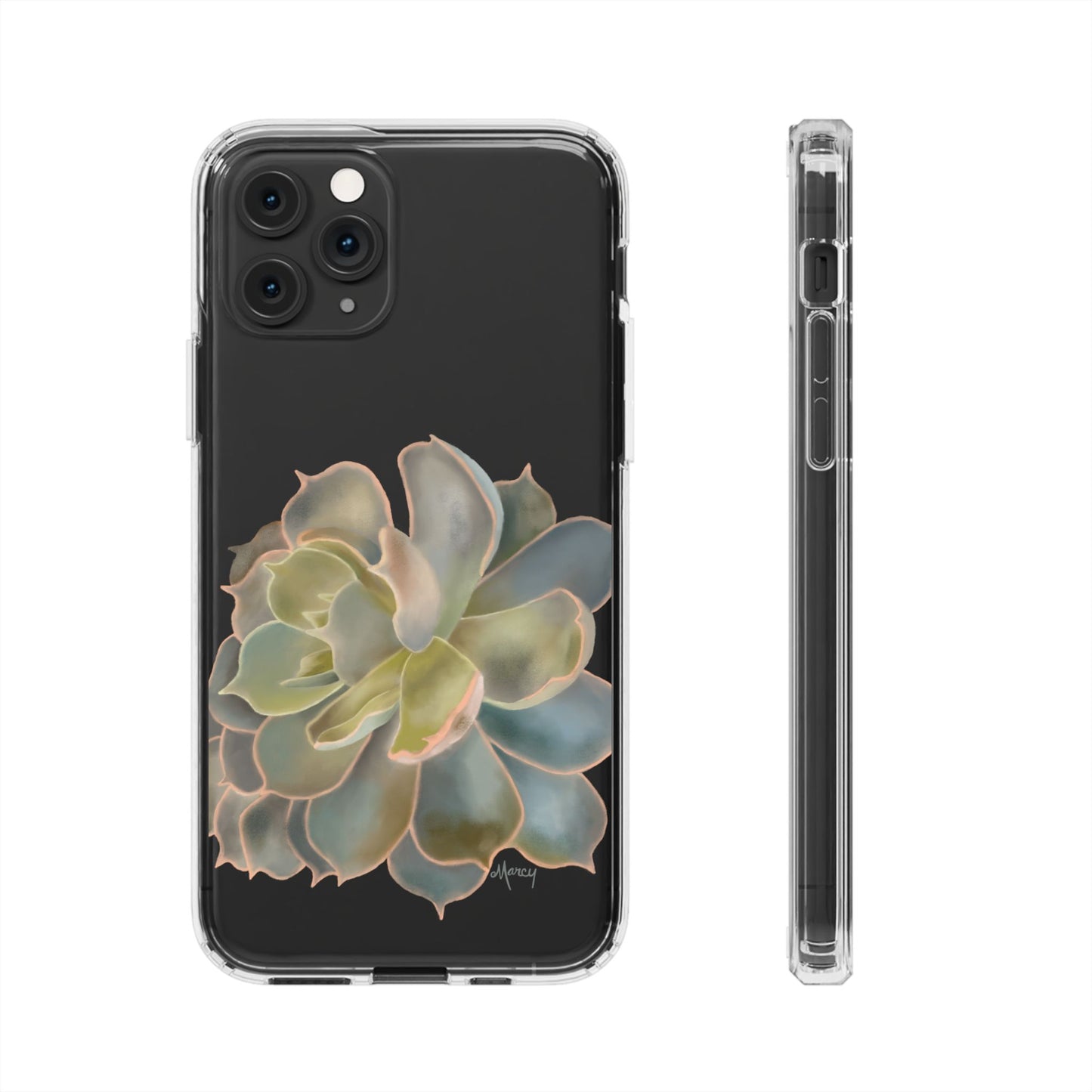 Gray and Green Succulent Clear Cases