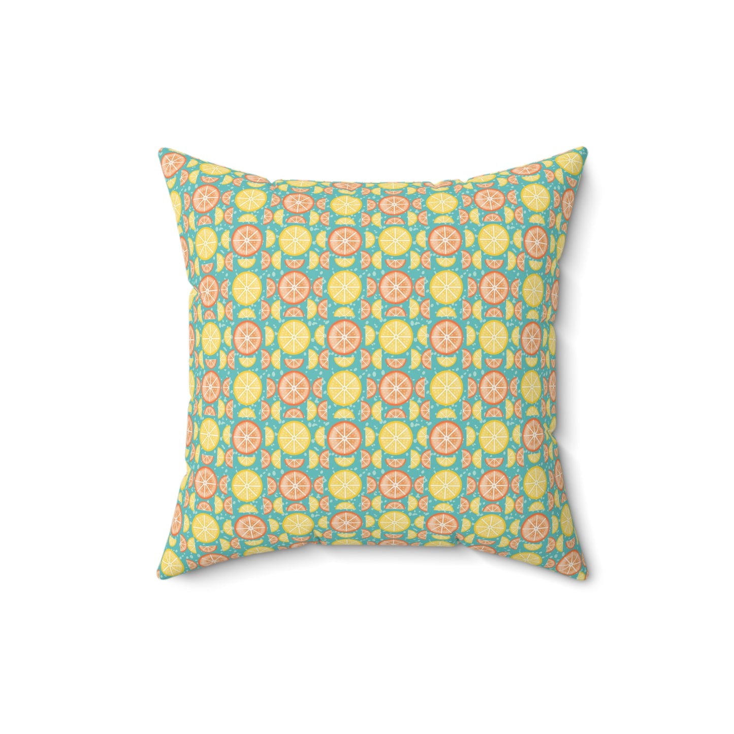 Citrus Slices Geometric Turquoise Pillow