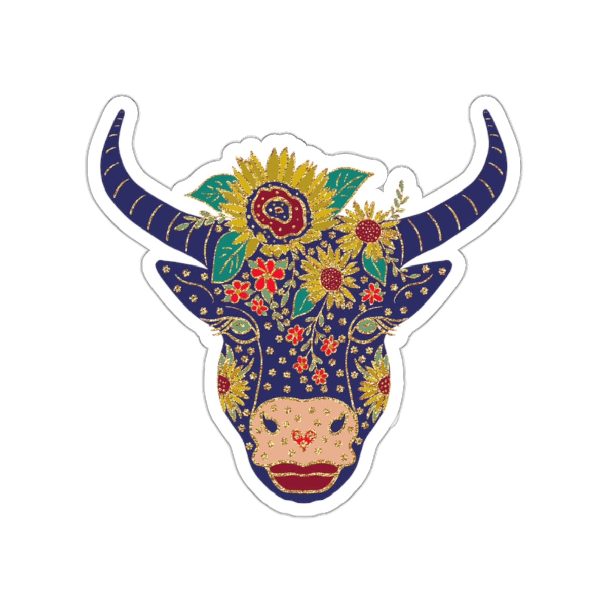 Floral Cow Bea Die-Cut Sticker