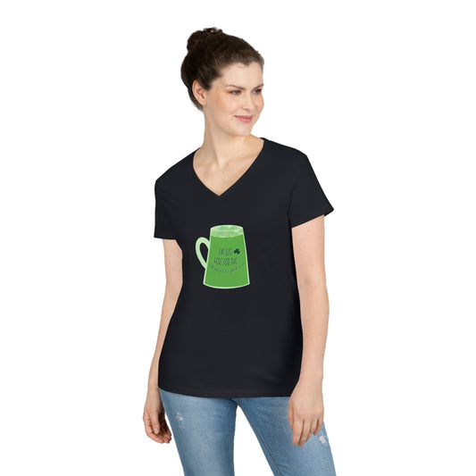 Green Beer, I’m Just Here for the Shenanigans Ladies' Cotton V-Neck T-Shirt