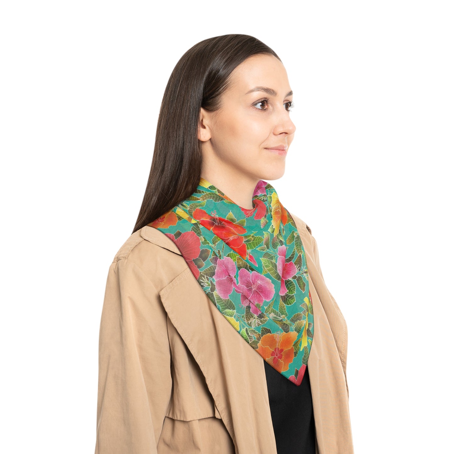 Hibiscus Garden Flowers Square Poly Scarf