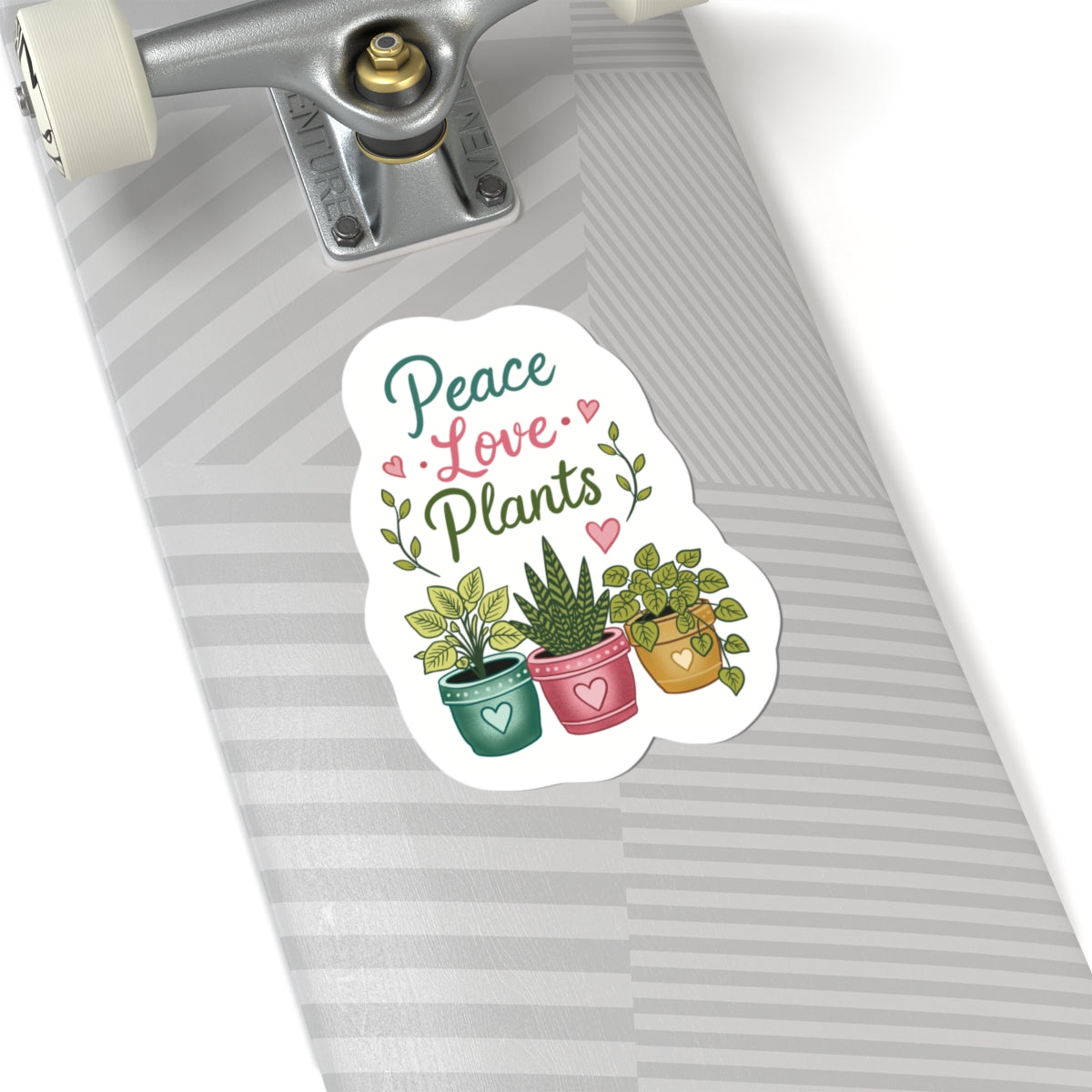 Peace Love Plants Sticker — Cute Potted Plant Kiss-Cut Vinyl Sticker