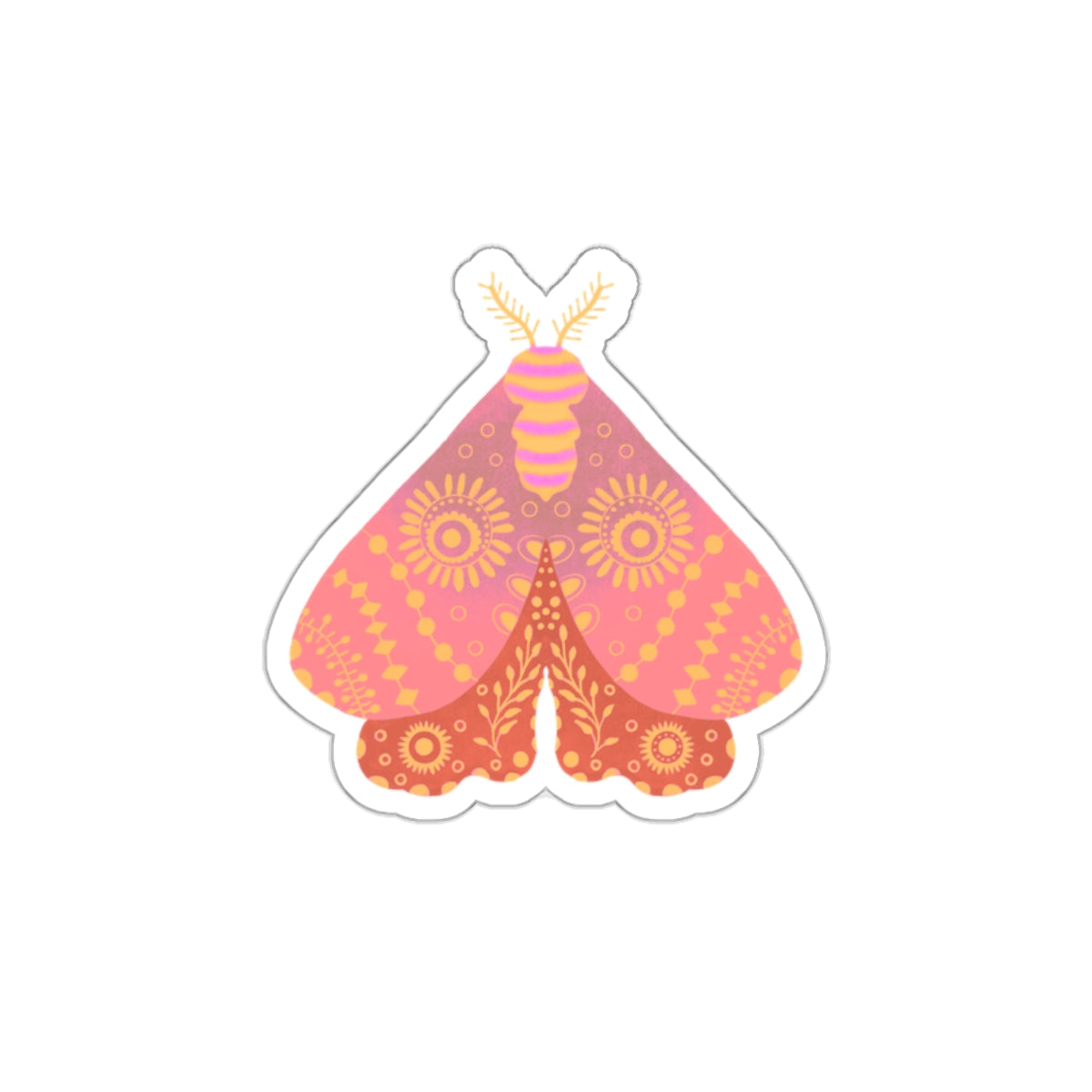 Folk Art Moth in Peach Moth Die Cut Sticker