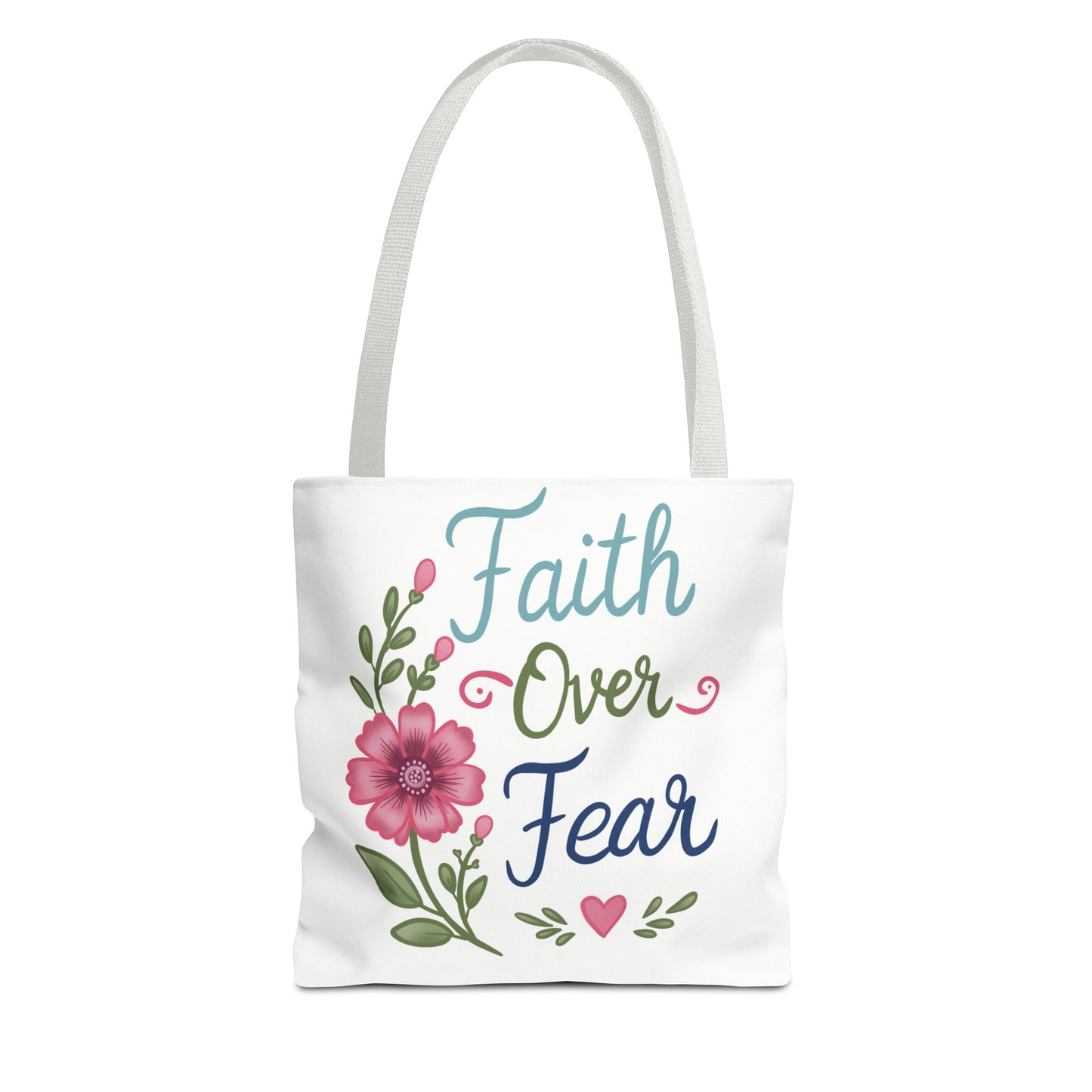 Faith Over Fear Floral Tote Bag — Inspirational Scripture Canvas Bag