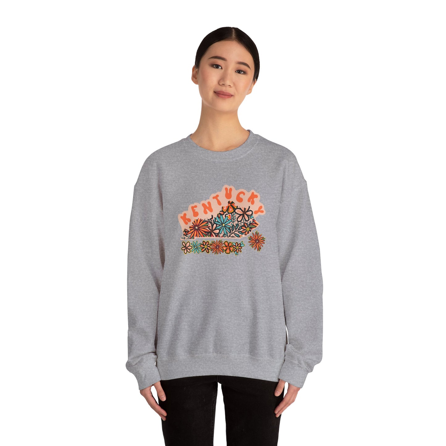 Retro 70s Flowers Kentucky State Design — Heavy Blend™ Crewneck Sweatshirt