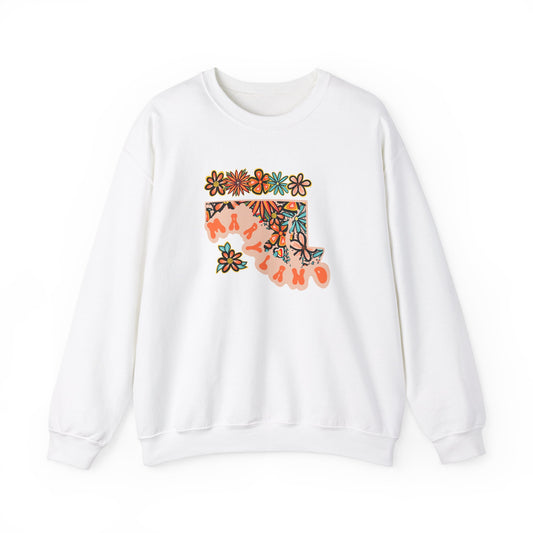 Retro 70s Flowers Maryland State Design — Heavy Blend™ Crewneck Sweatshirt