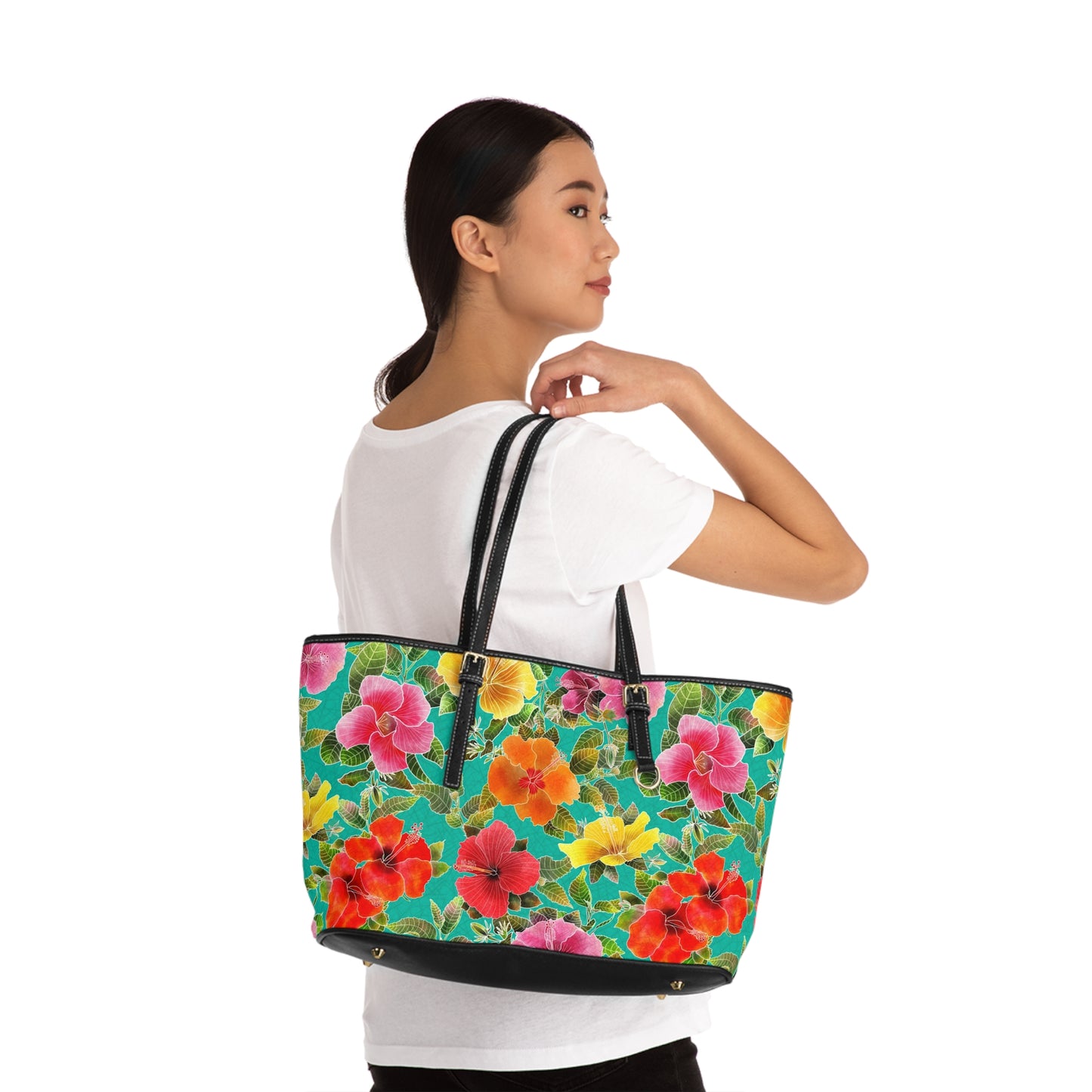Hibiscus Garden Faux Leather Shoulder Bag
