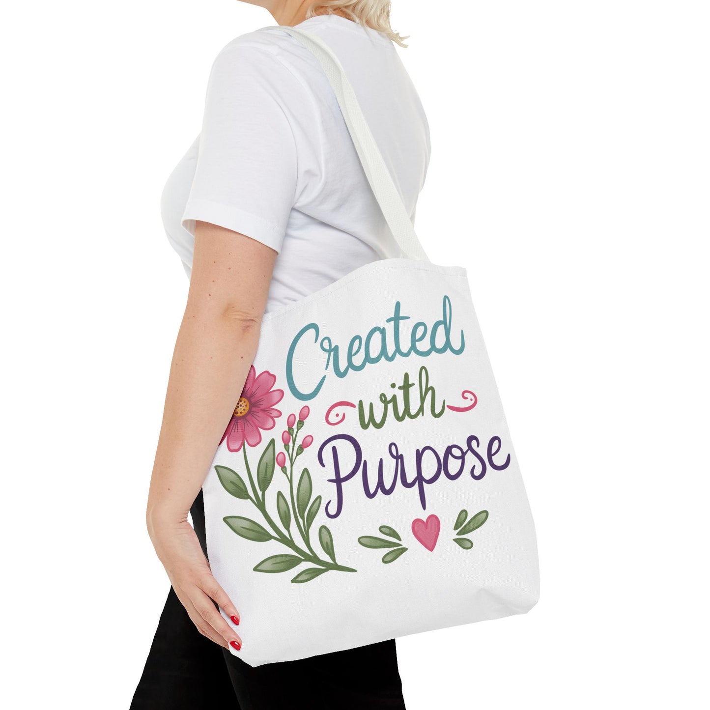 Created with Purpose Tote Bag — Floral Inspirational Canvas Tote