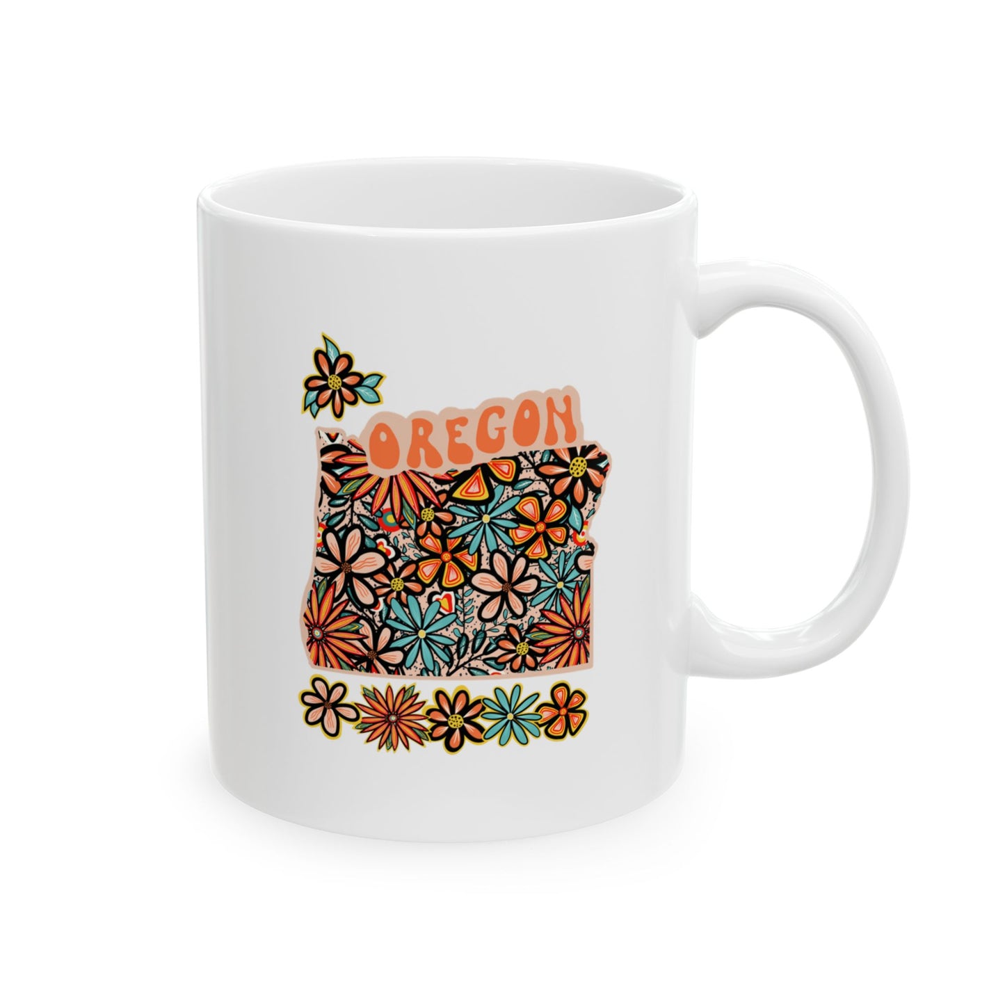 Retro 70s Flowers Oregon Ceramic Mug 11 oz and 15 oz