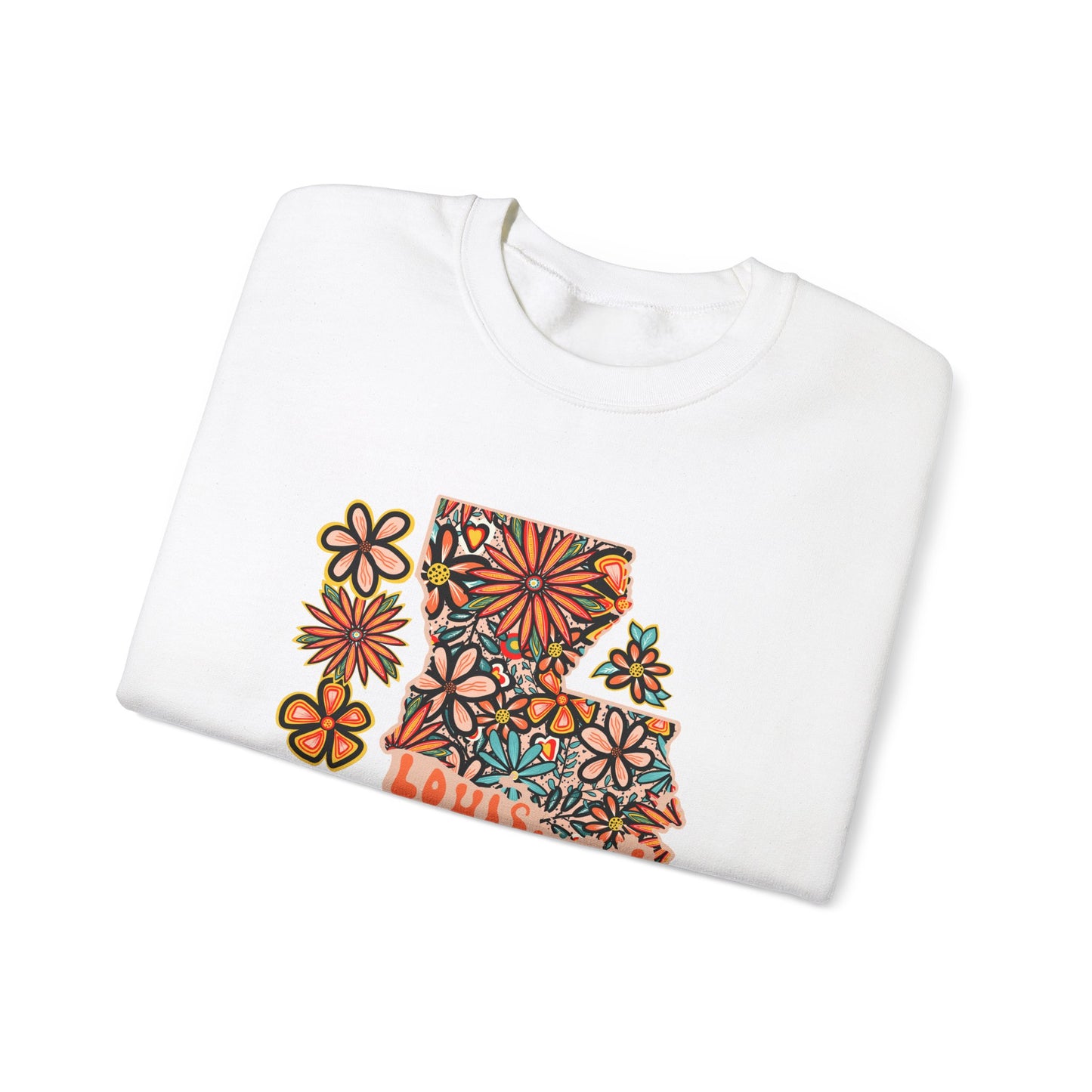 Retro 70s Flowers Louisiana State Design — Heavy Blend™ Crewneck Sweatshirt