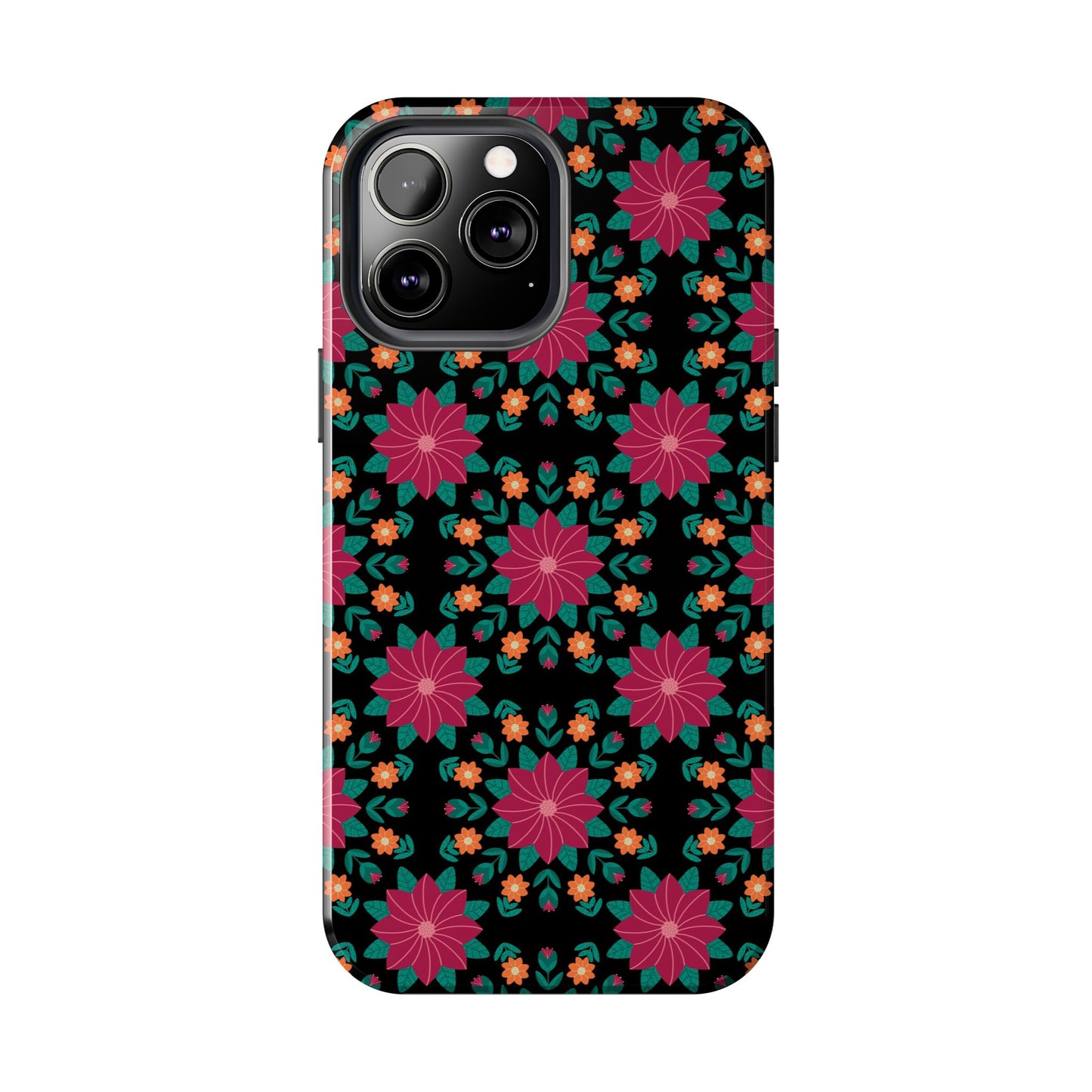 Poinsettias (pink and teal) Tough Phone Cases