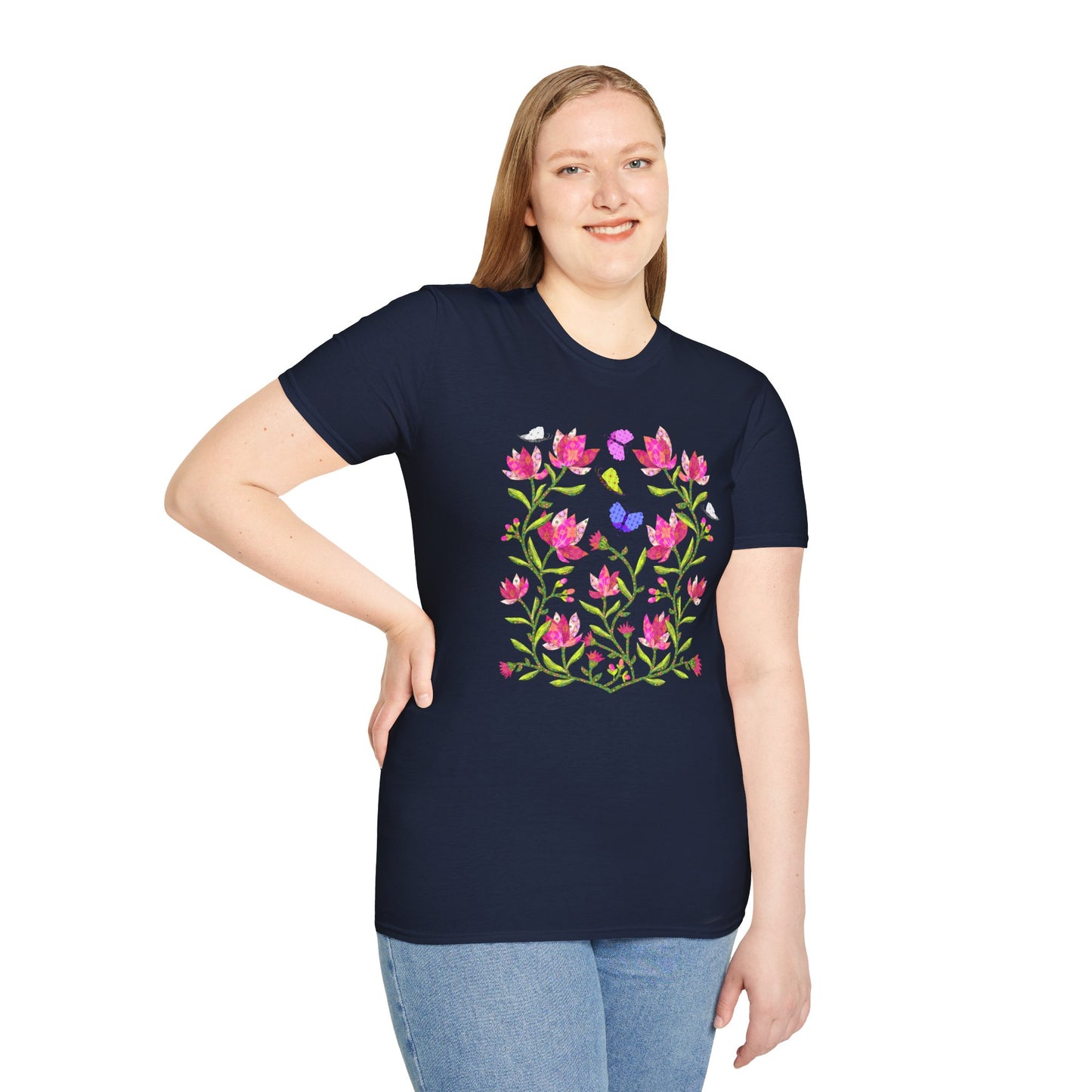 Pink Magnolias and Butterflies Collage Softstyle T-Shirt