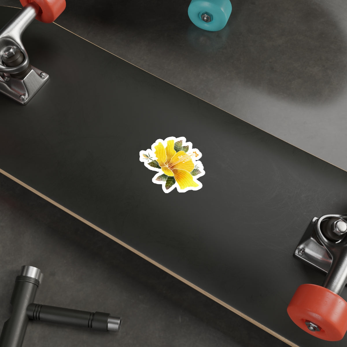 Yellow Hibiscus with Bud and LeavesHibiscus Die-Cut Stickers