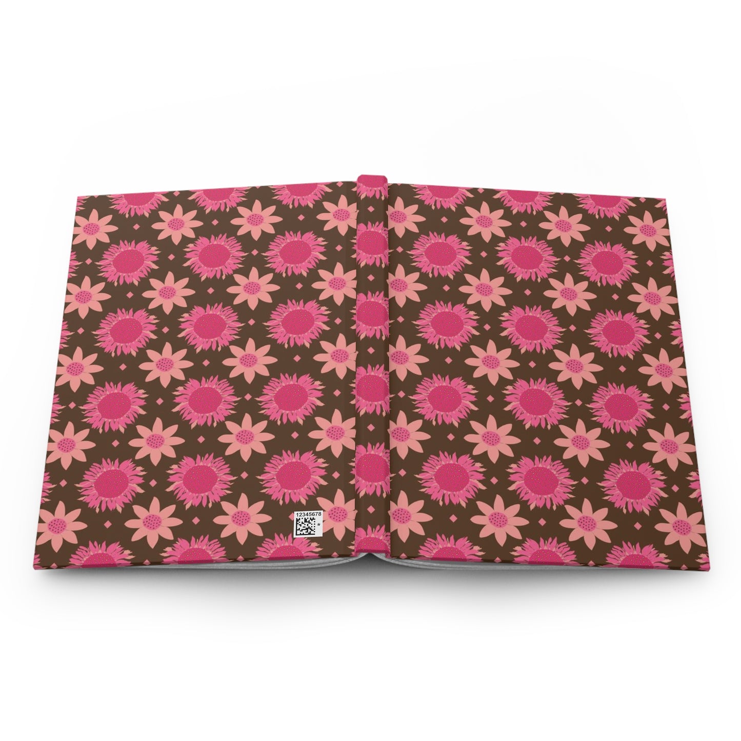 Retro Pink Sunflowers on Brown Background Hardcover Journal Matte