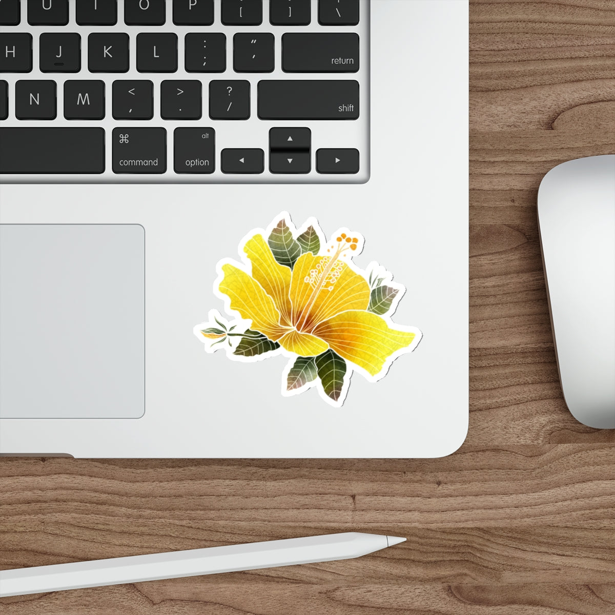 Yellow Hibiscus with Bud and LeavesHibiscus Die-Cut Stickers