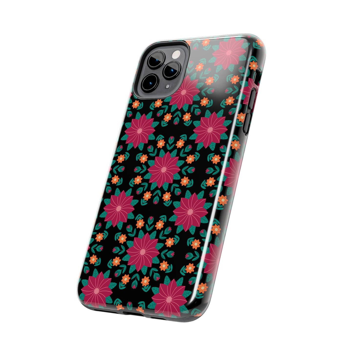 Poinsettias (pink and teal) Tough Phone Cases