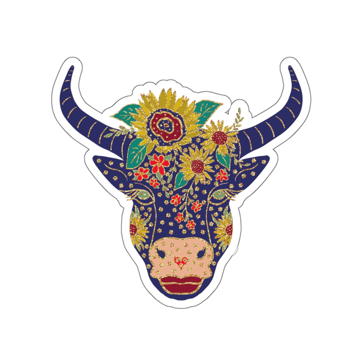 Floral Cow Bea Die-Cut Sticker