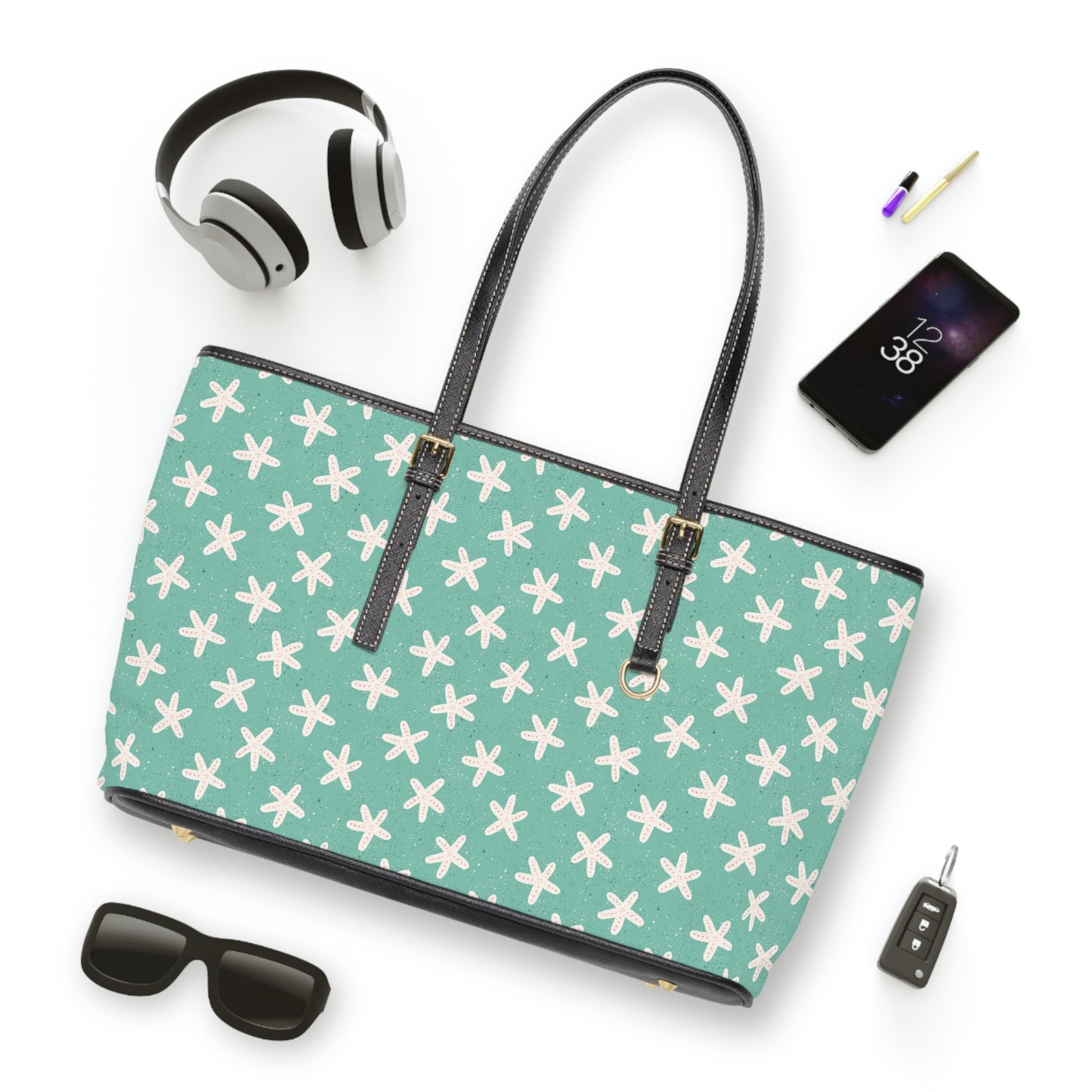 Starfish on Sea Green Faux Leather Shoulder Bag