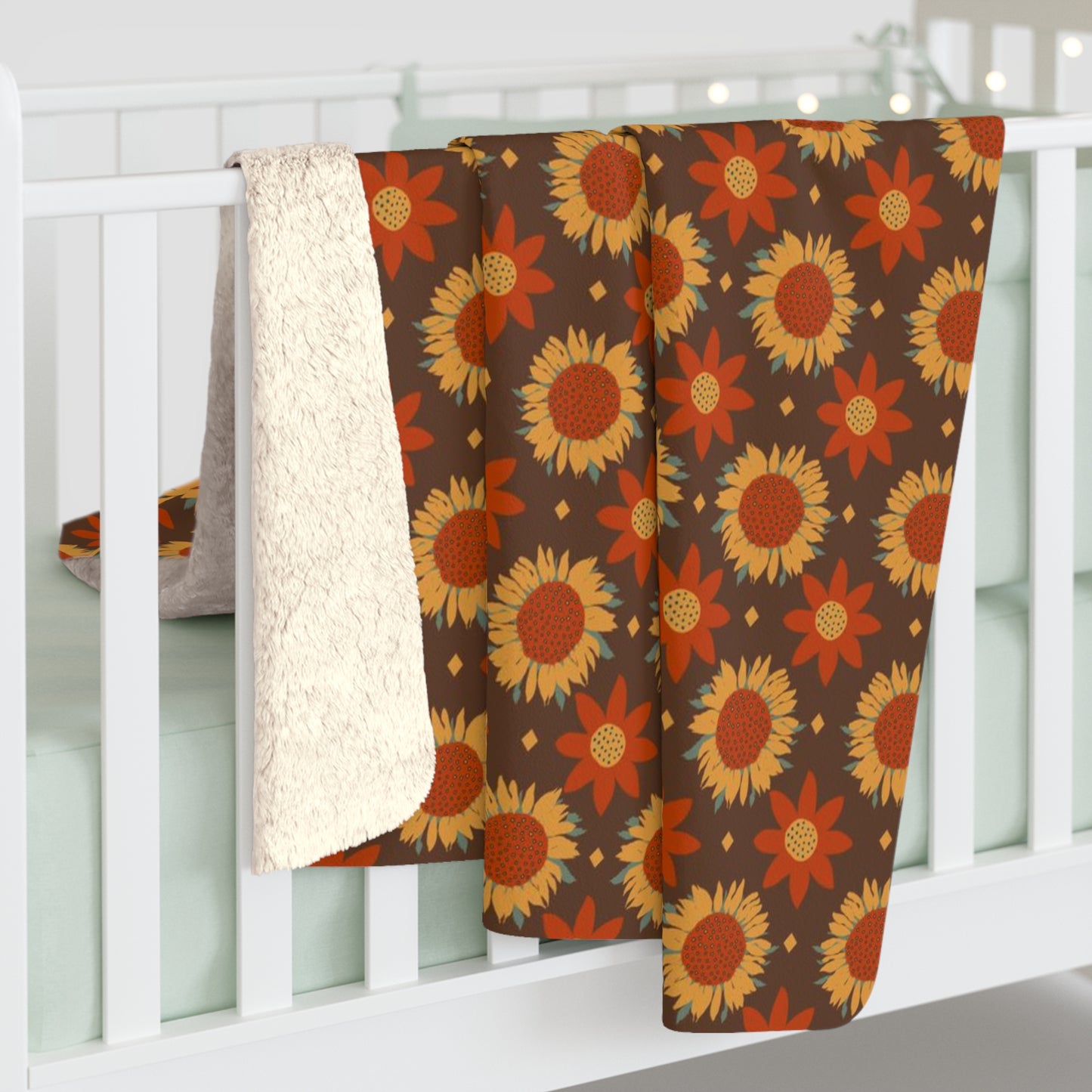 Golden Sunflowers on Brown Background Sherpa Fleece Blanket