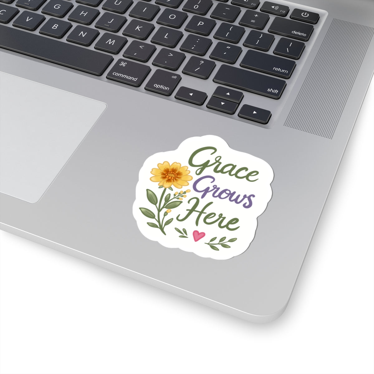 Grace Grows Here Floral Sticker — Inspirational Kiss-Cut Vinyl Sticker