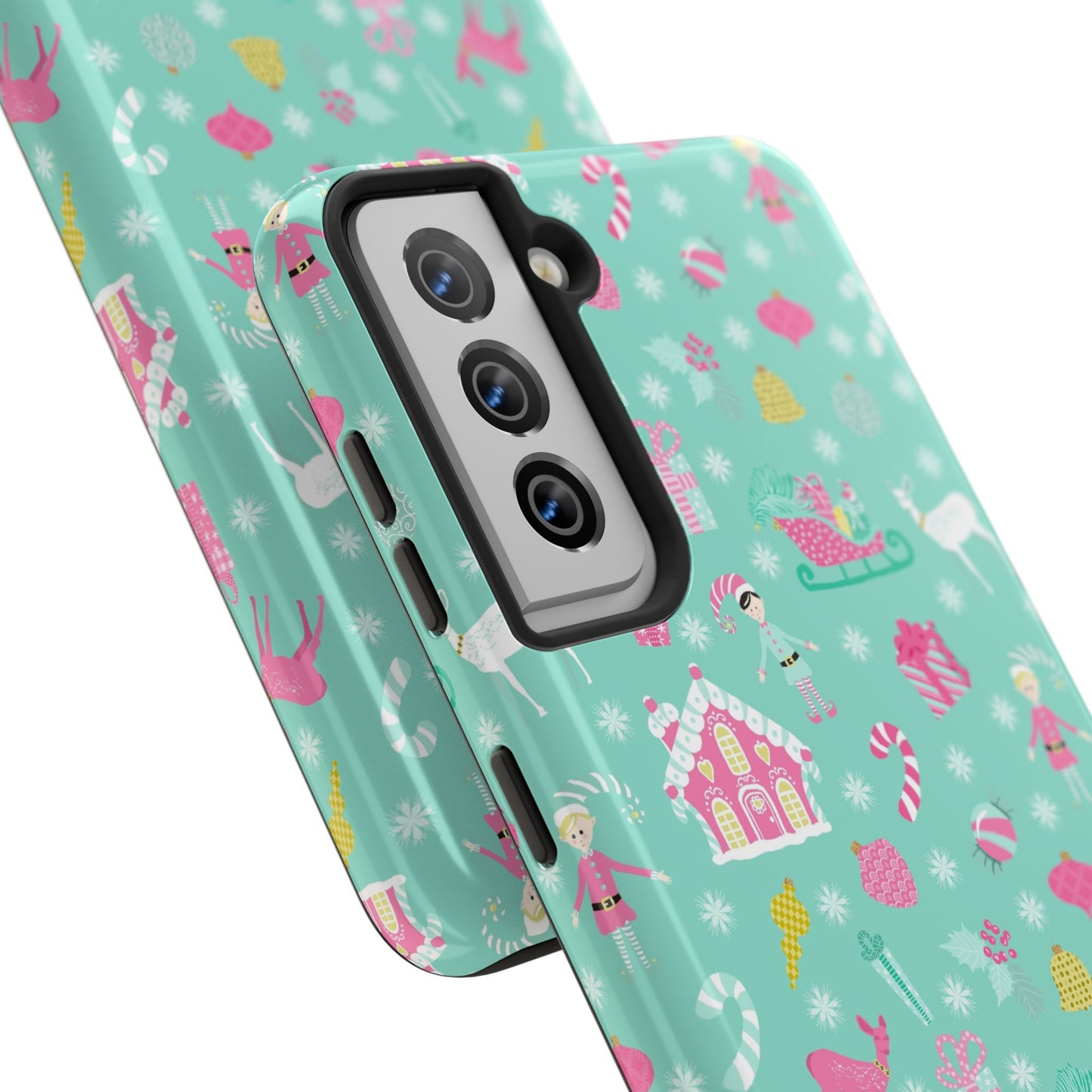 Pastel Christmas on Turquoise Tough Phone Cases