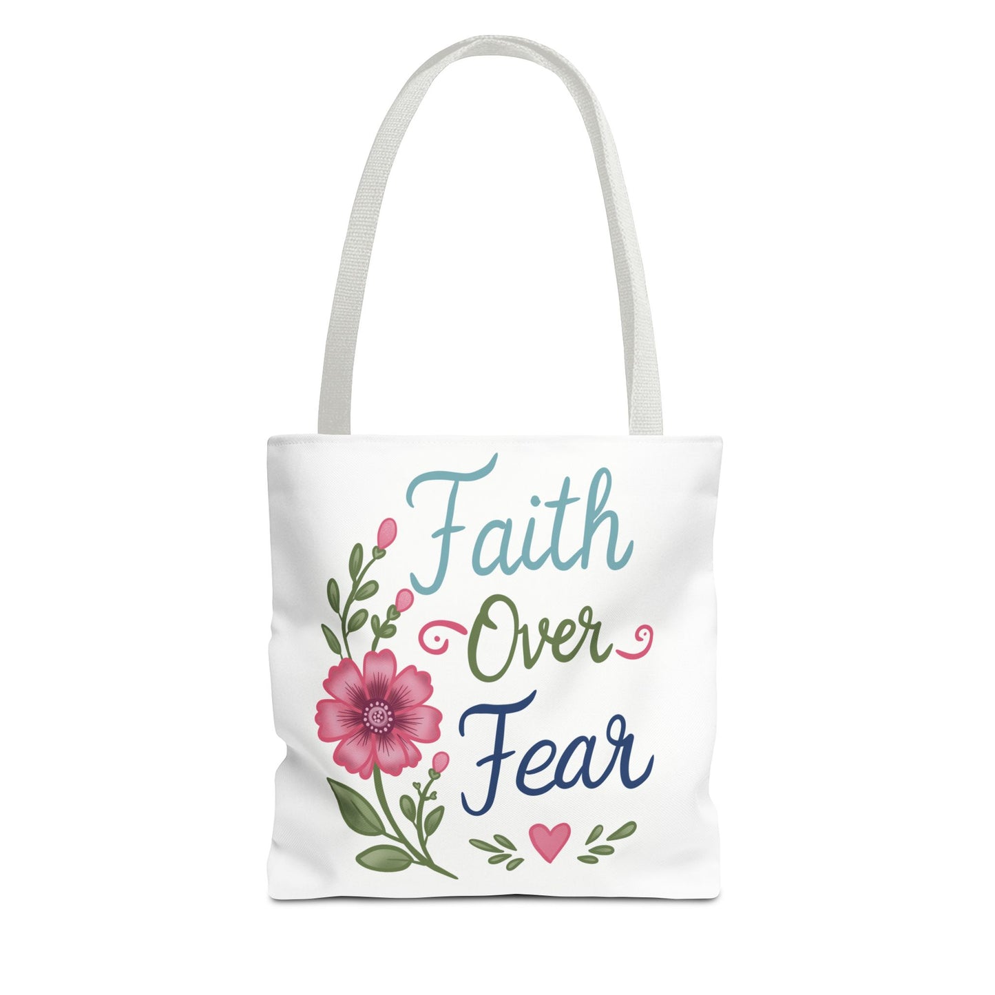 Faith Over Fear Floral Tote Bag — Inspirational Scripture Canvas Bag