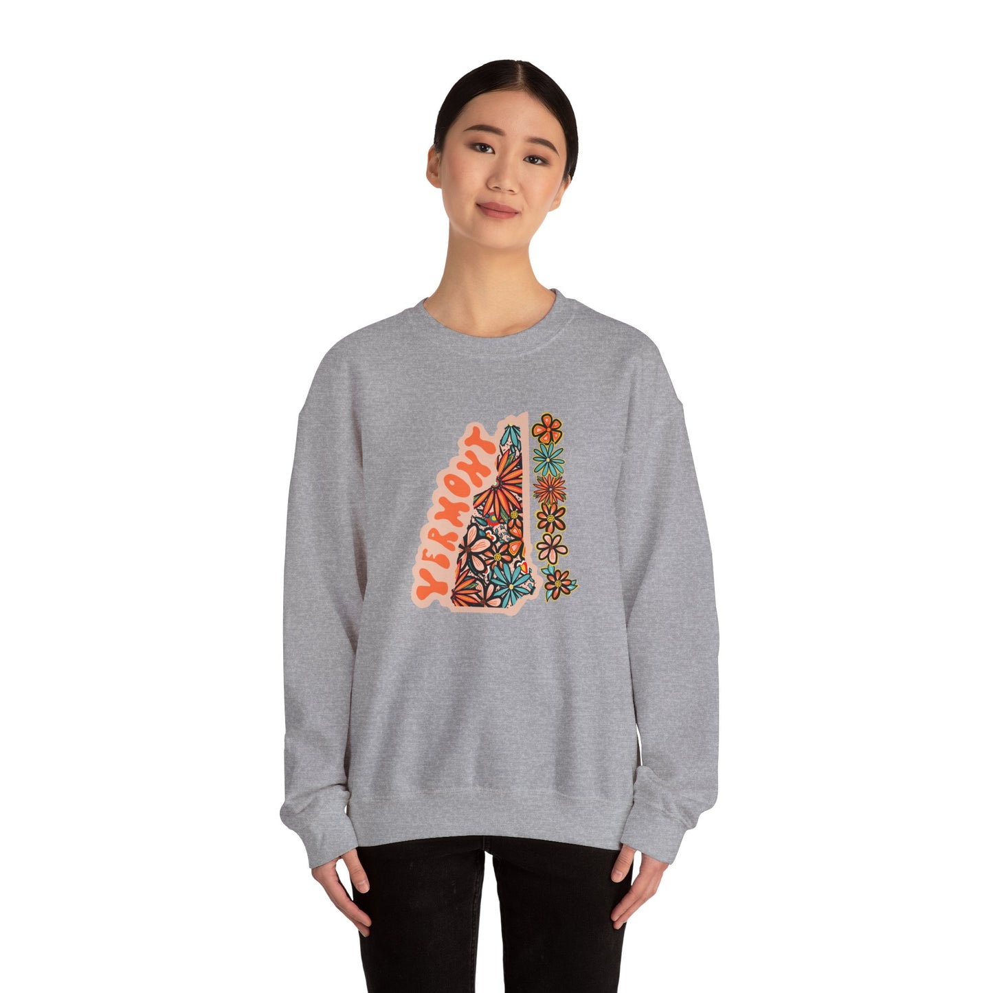 Retro 70s Flowers Vermont State Design — Heavy Blend™ Crewneck Sweatshirt