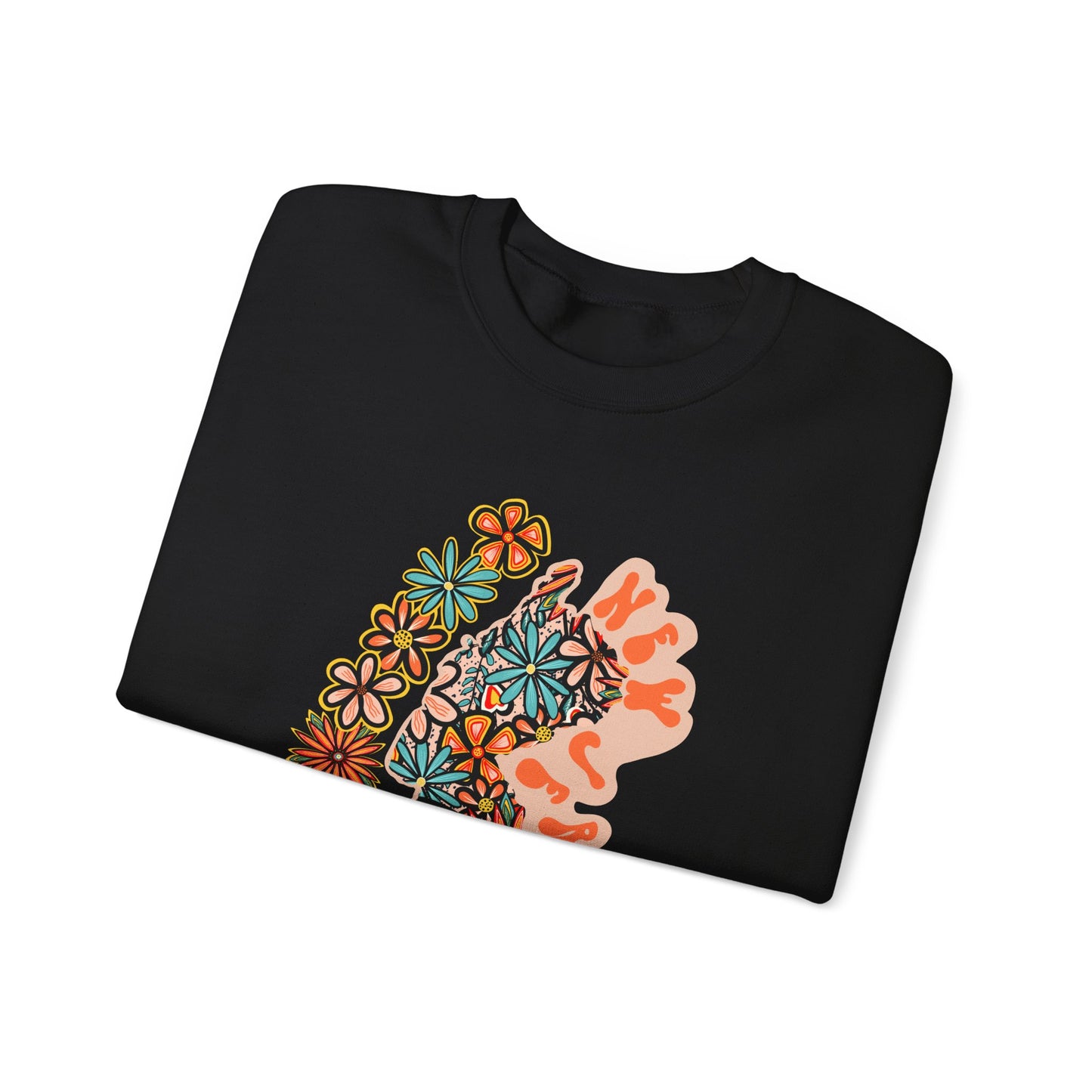 Retro 70s Flowers New Jersey State Design — Heavy Blend™ Crewneck Sweatshirt