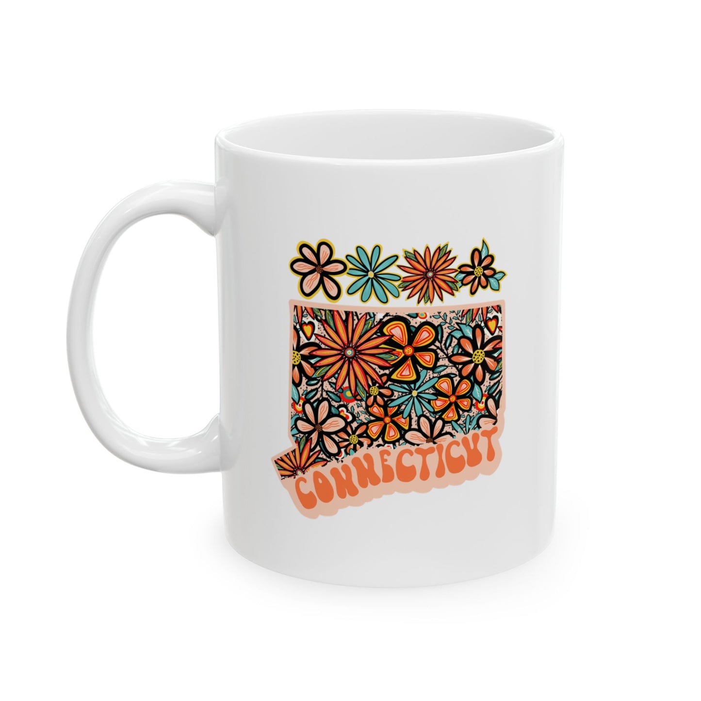 Retro 70s Flowers Connecticut Ceramic Mug 11 oz and 15 oz