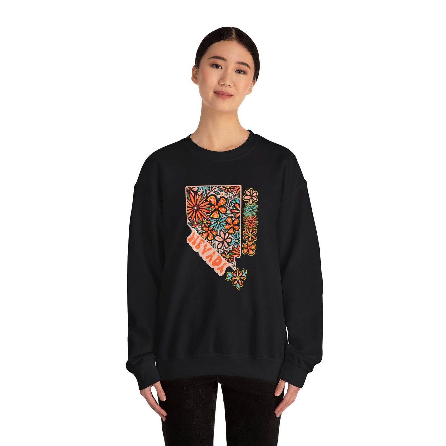 Copy of Retro 70s Flowers Nevada State Design — Heavy Blend™ Crewneck Sweatshirt