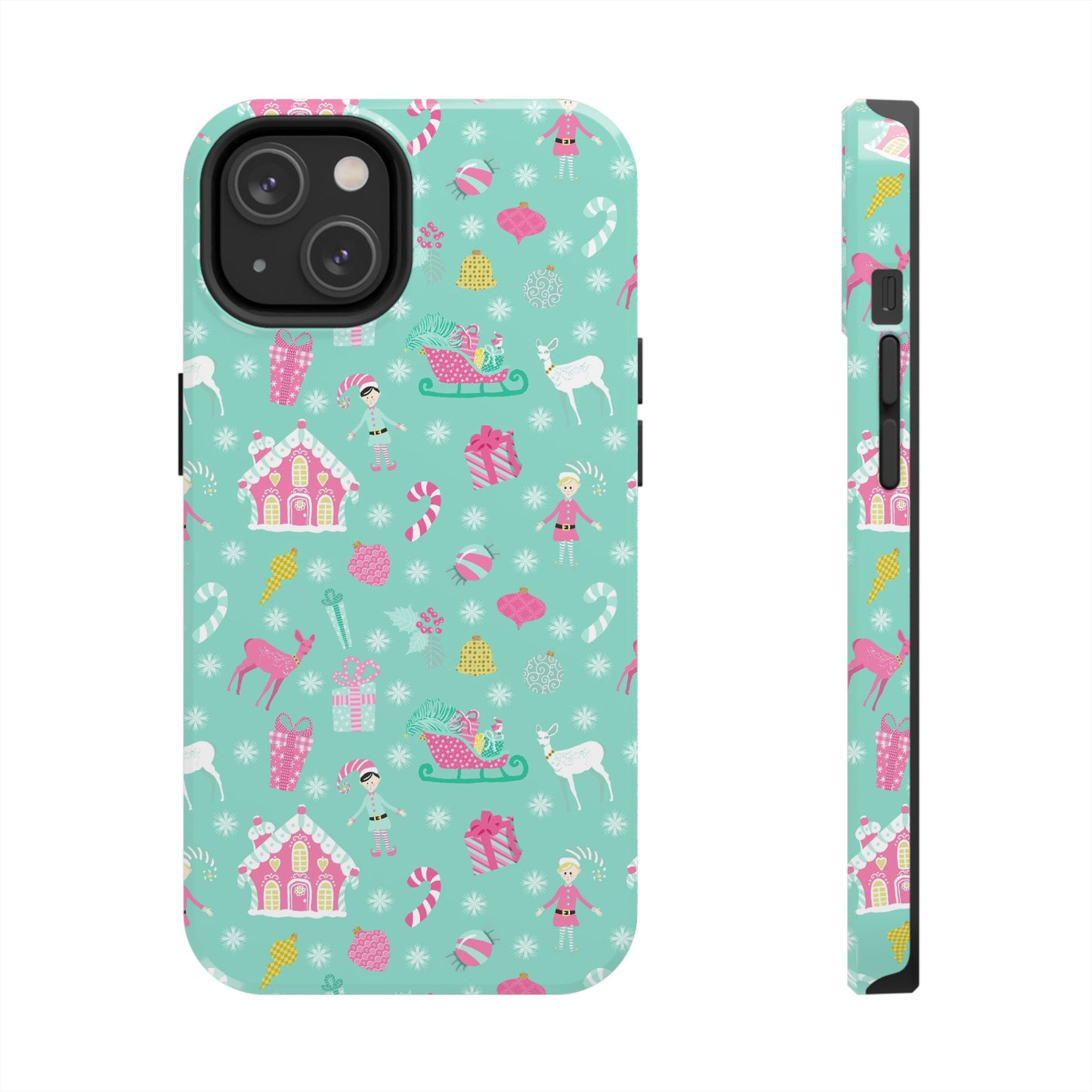 Pastel Christmas on Turquoise Tough Phone Cases