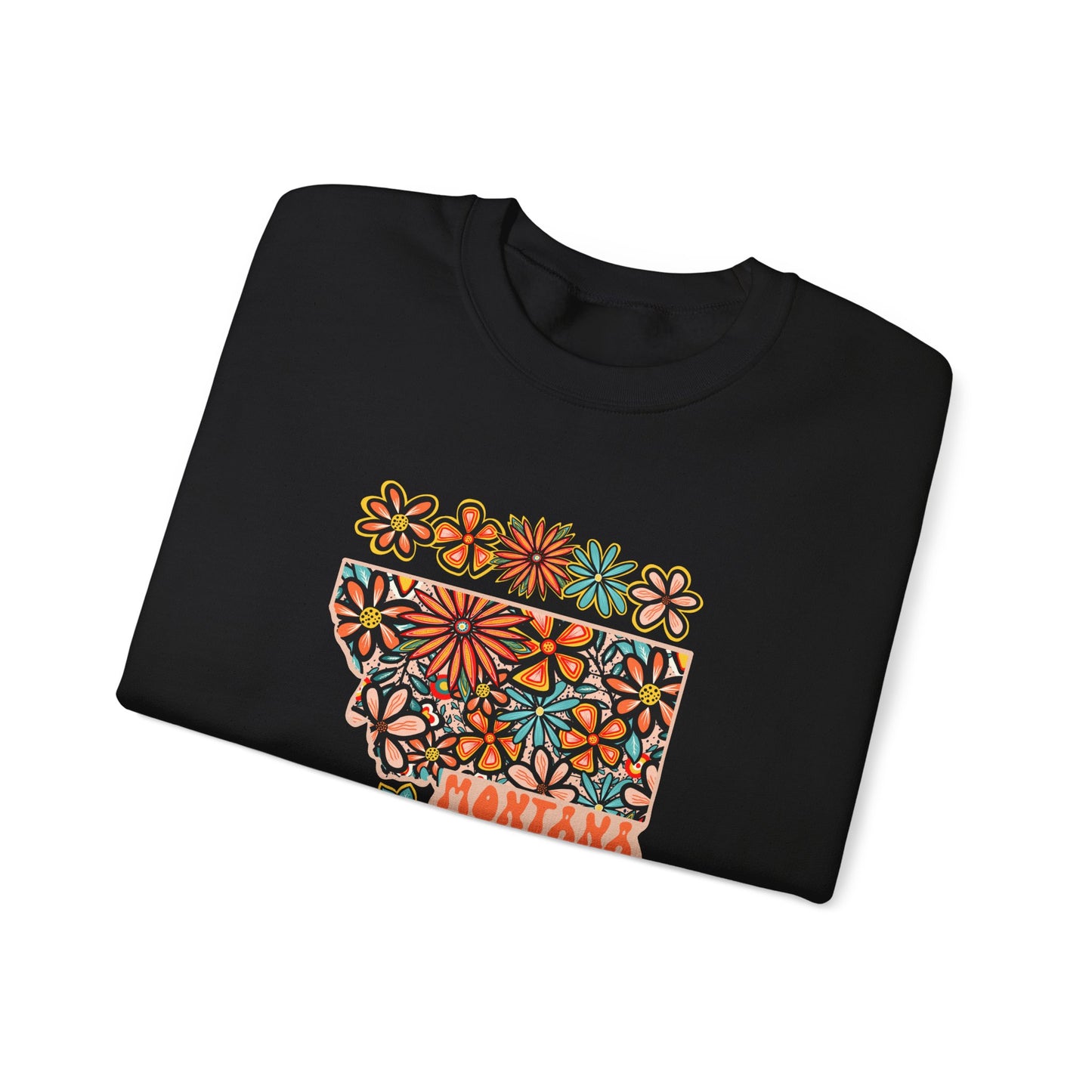 Retro 70s Flowers Montana State Design — Heavy Blend™ Crewneck Sweatshirt