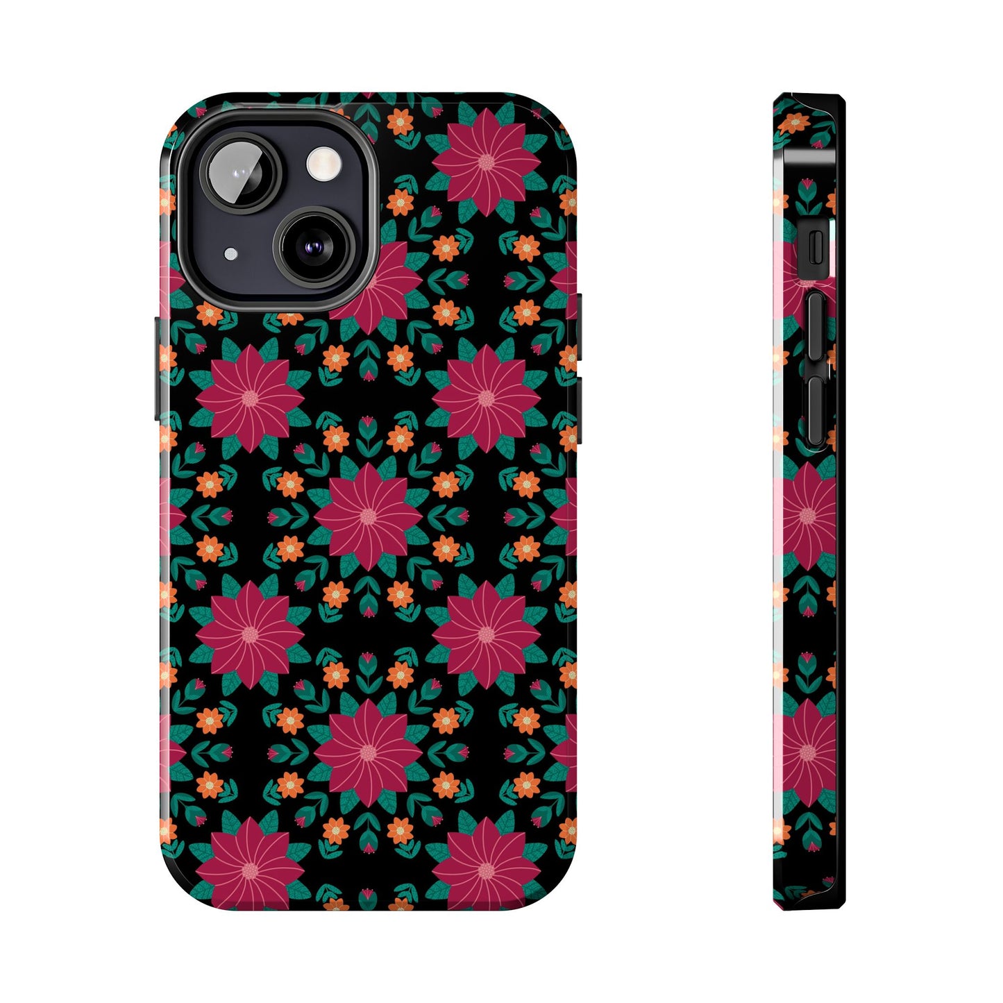 Poinsettias (pink and teal) Tough Phone Cases