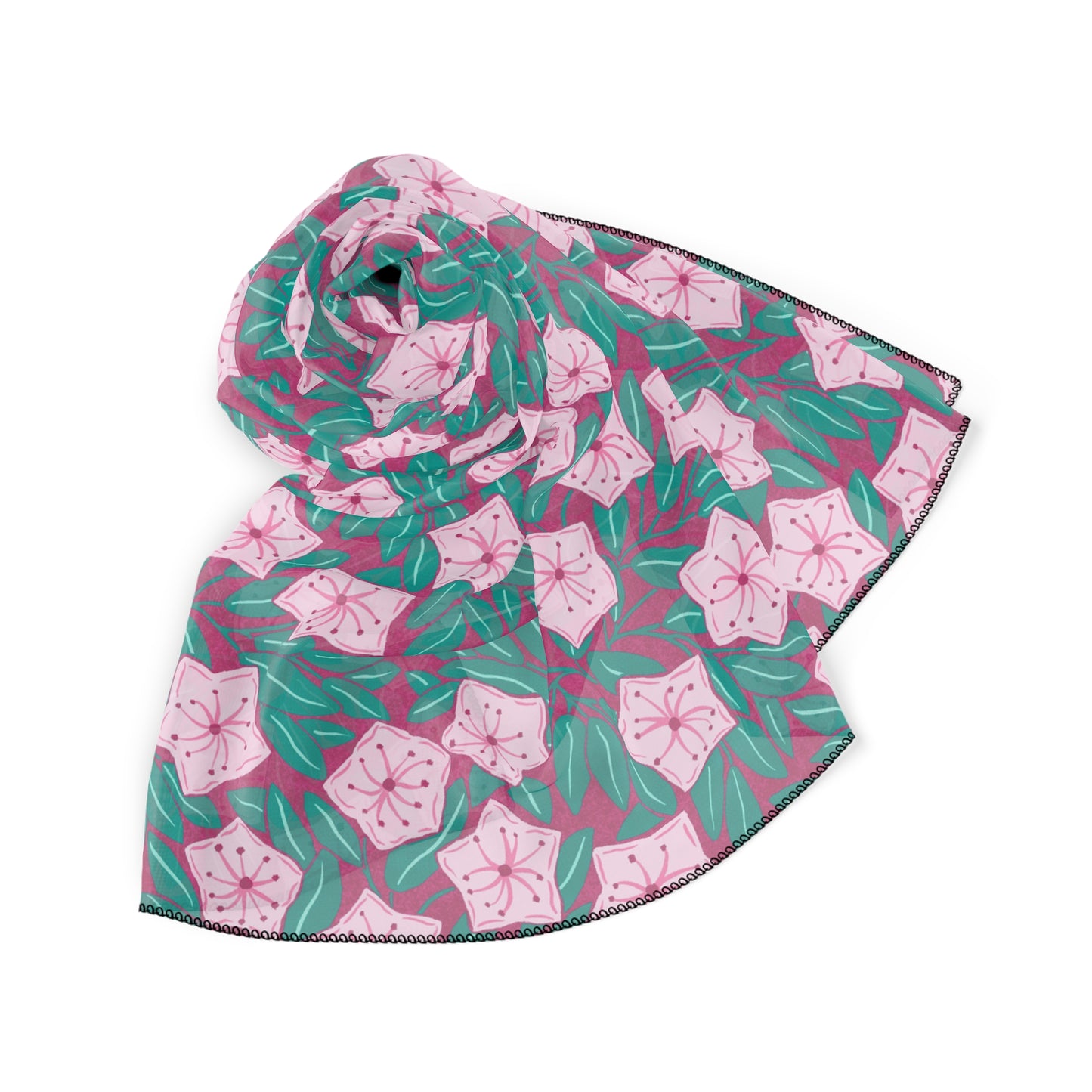 Pink Mountain Laurel Blossoms Square Scarf — Lightweight Botanical Pattern