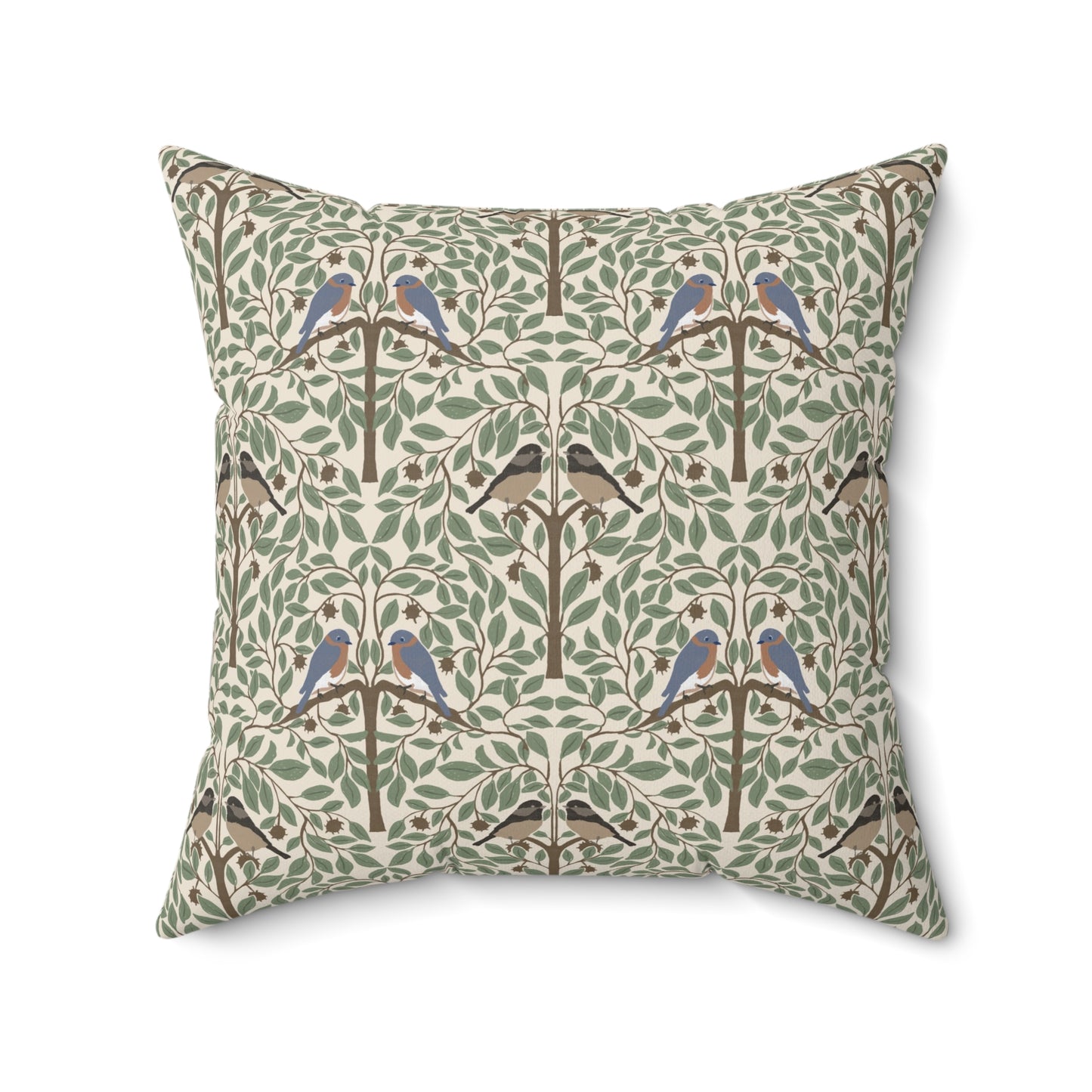 Birds in a Chestnut Tree Spun Polyester Square Pillow