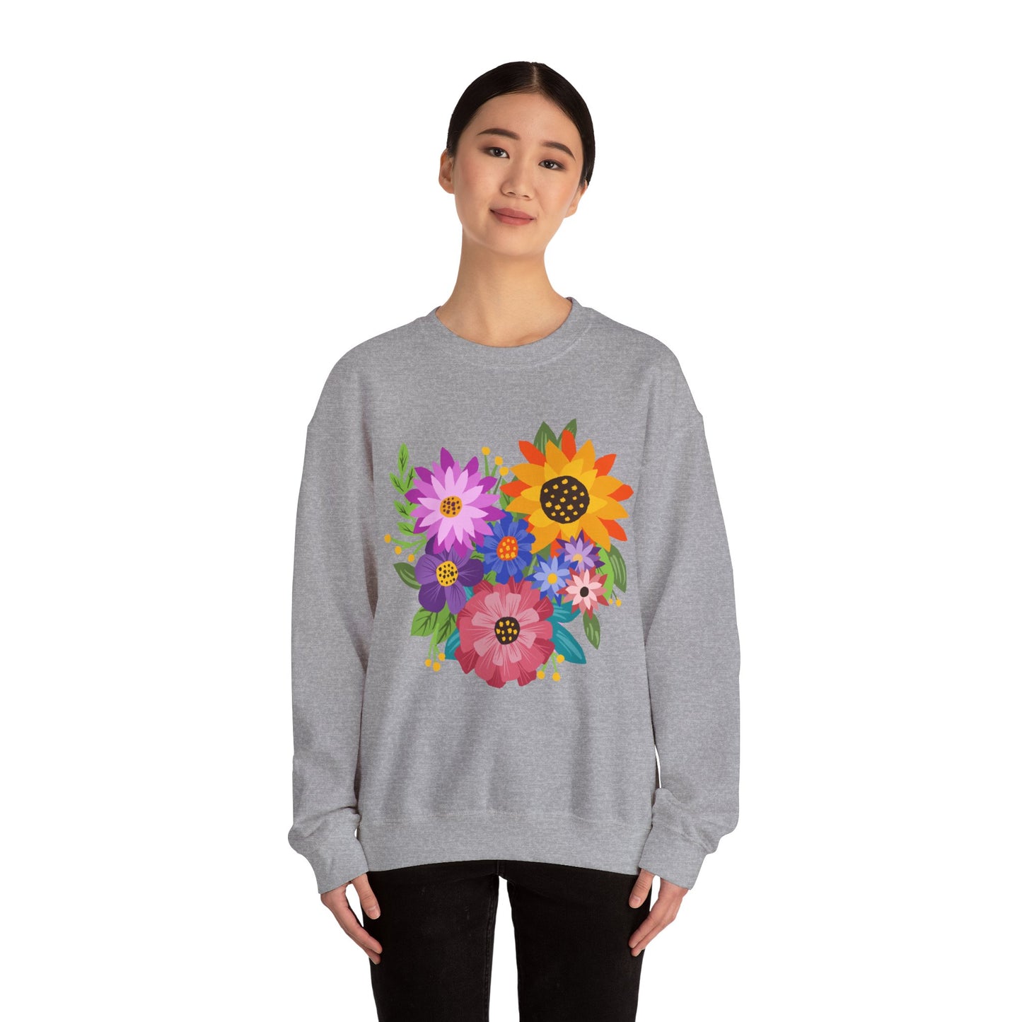 Heart Shaped Flower Bouquet — Heavy Blend™ Crewneck Sweatshirt