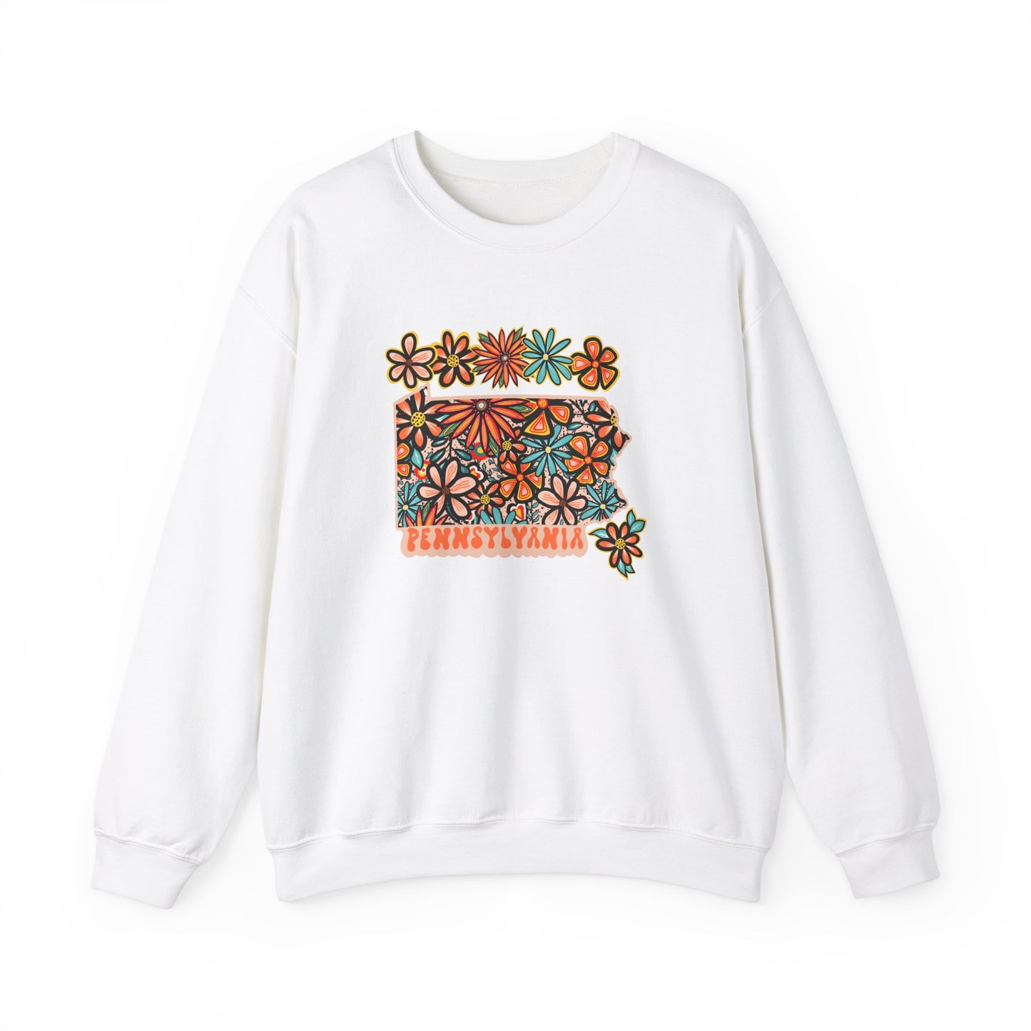 Retro 70s Flowers Pennsylvania State Design — Heavy Blend™ Crewneck Sweatshirt