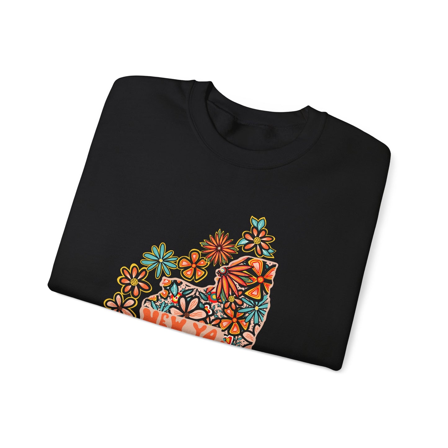 Retro 70s Flowers New York State Design — Heavy Blend™ Crewneck Sweatshirt