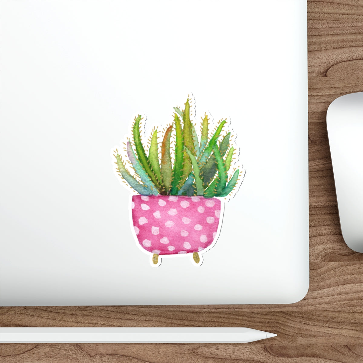 Aloe in Pink and White Polka Dot Pot Die Cut Sticker