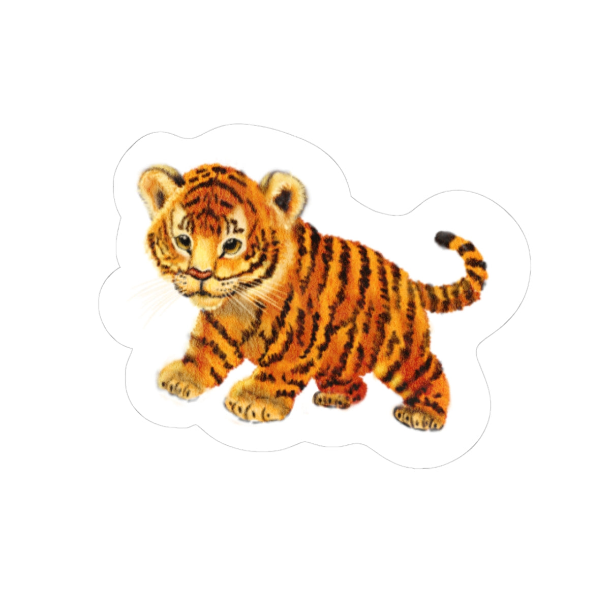 Tiger Cub Kiss-Cut Sticker — Cute Vintage Wildlife Laptop Decal