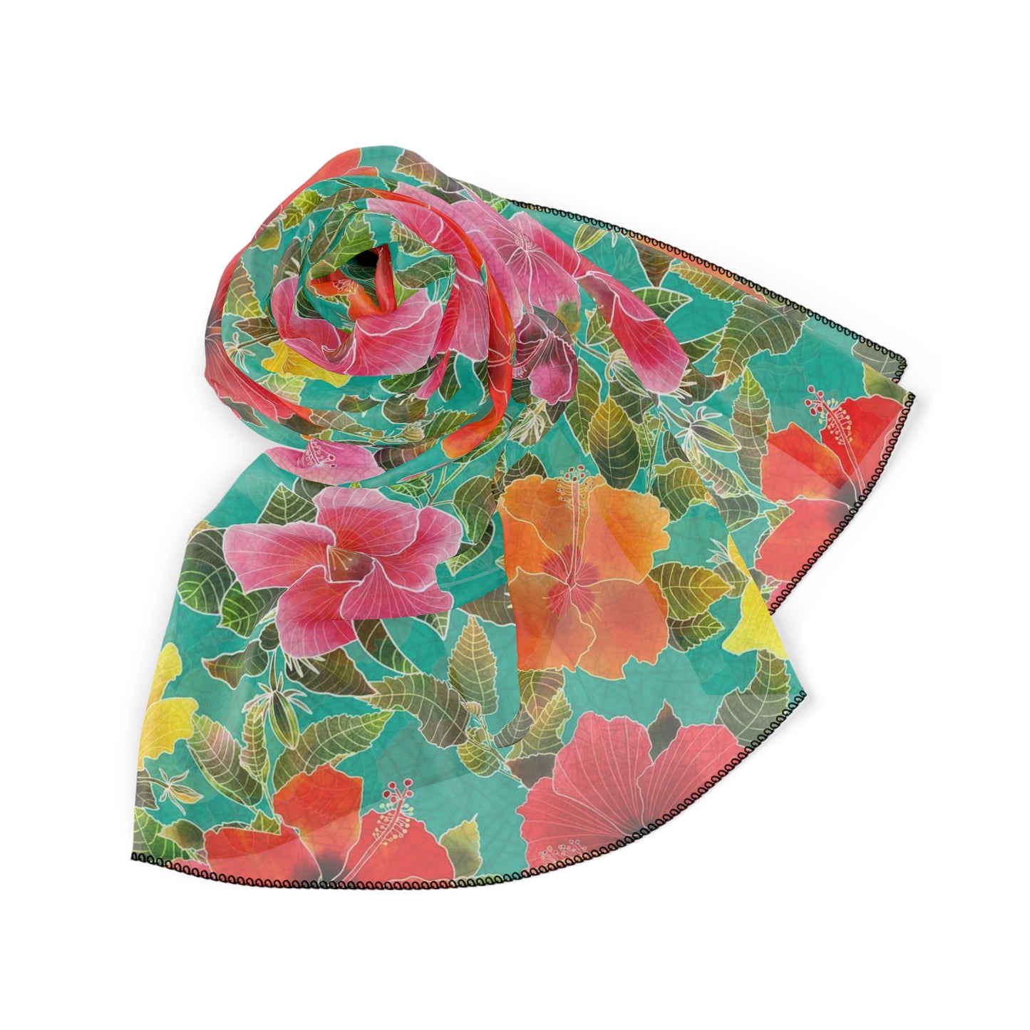 Hibiscus Garden Flowers Square Poly Scarf