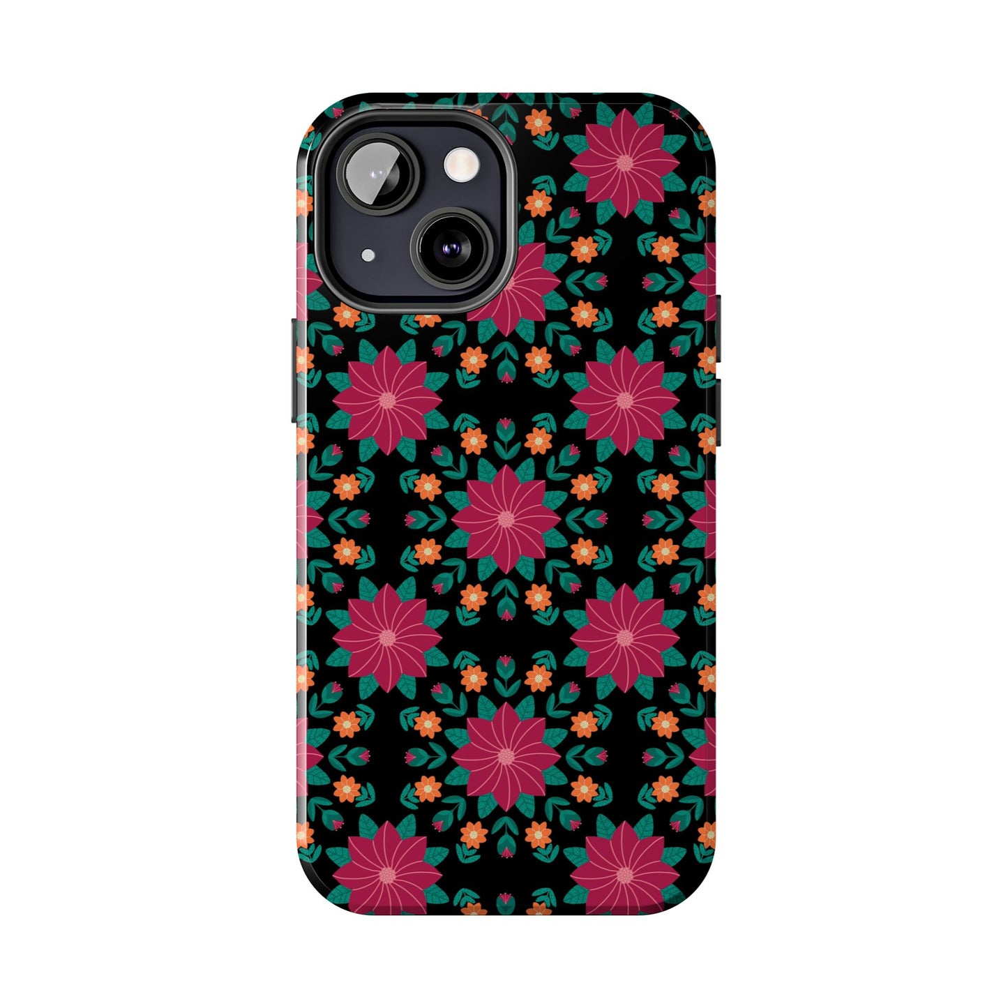 Poinsettias (pink and teal) Tough Phone Cases