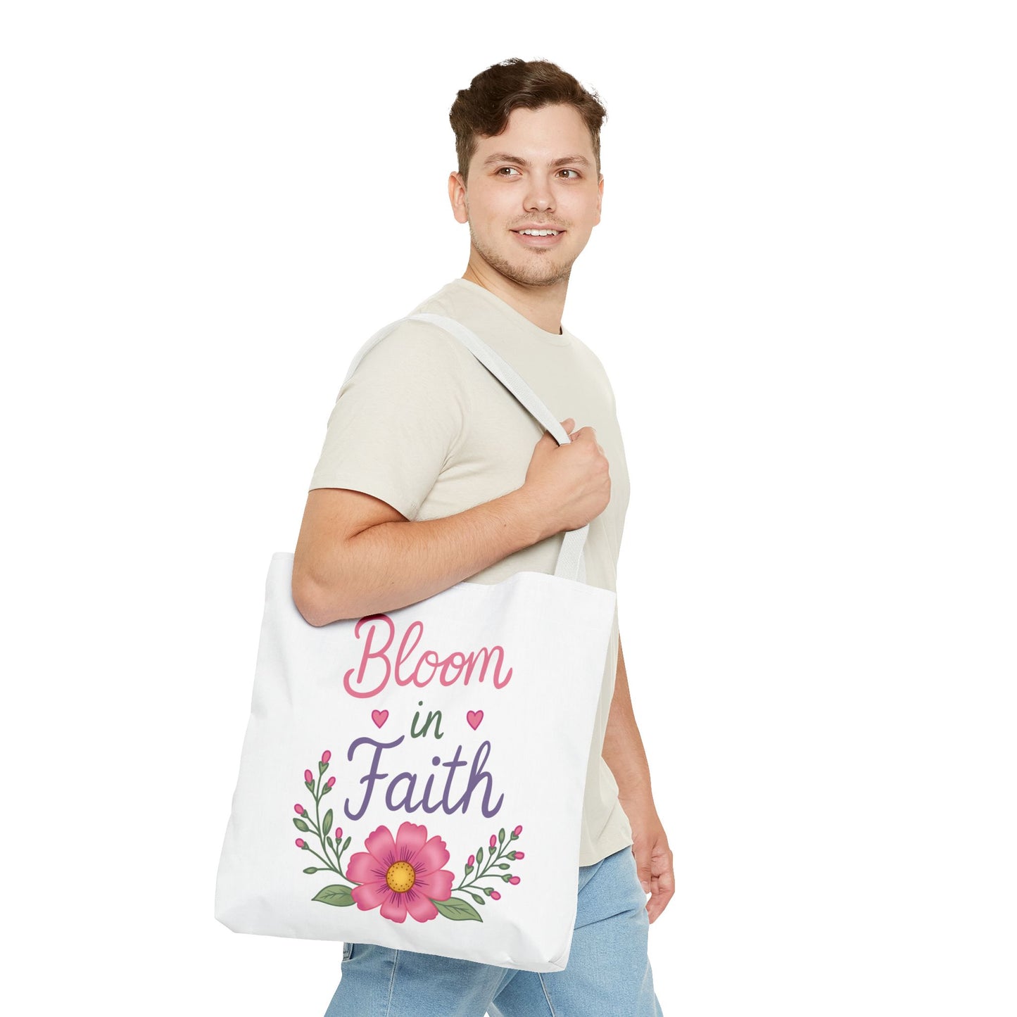 Bloom in Faith Floral Tote Bag — Inspirational Scripture Gift